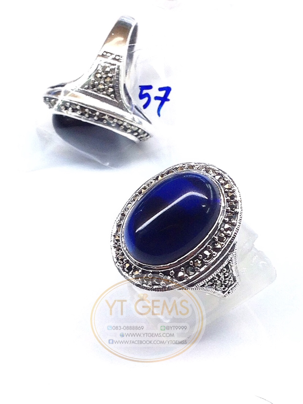 แหวนเงินแท้92.5% รมดำ พลอยไพลิน(cz) ตกแต่งแมกกาไซต์ YTG-5615 YTGEMS