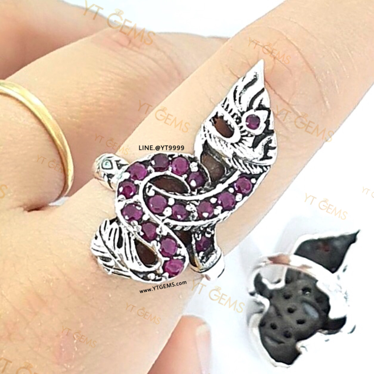 แหวนพญานาค มณีสีชมพู ทับทิม แหวนเงินแท้ รมดำ พลอยทับทิมชาตั้ม YTG-5866 YTGEMS
