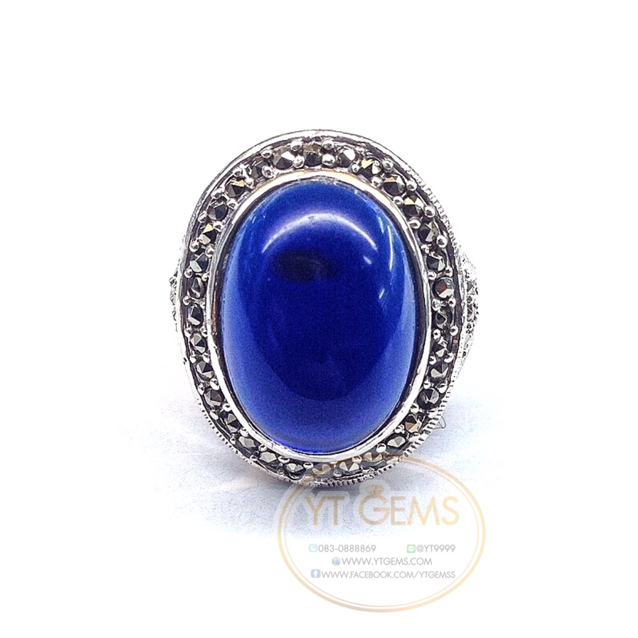 แหวนเงินแท้92.5% รมดำ พลอยไพลิน(cz) ตกแต่งแมกกาไซต์ YTG-5615 YTGEMS
