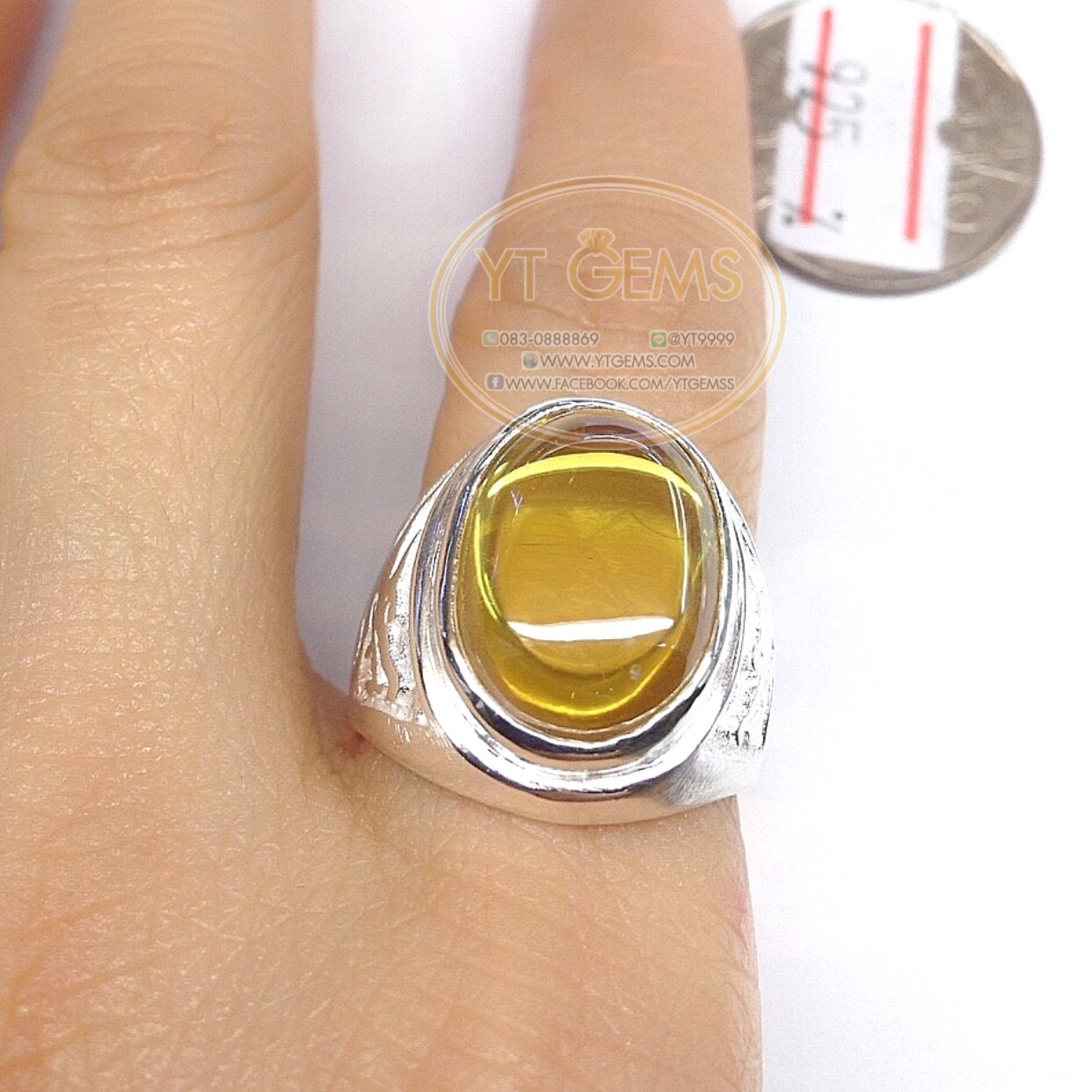 แหวนเงินแท้92.5% ข้างแกะลายมังกร พลอยบุษราคัม(cz) YTG-5105 YTGEMS