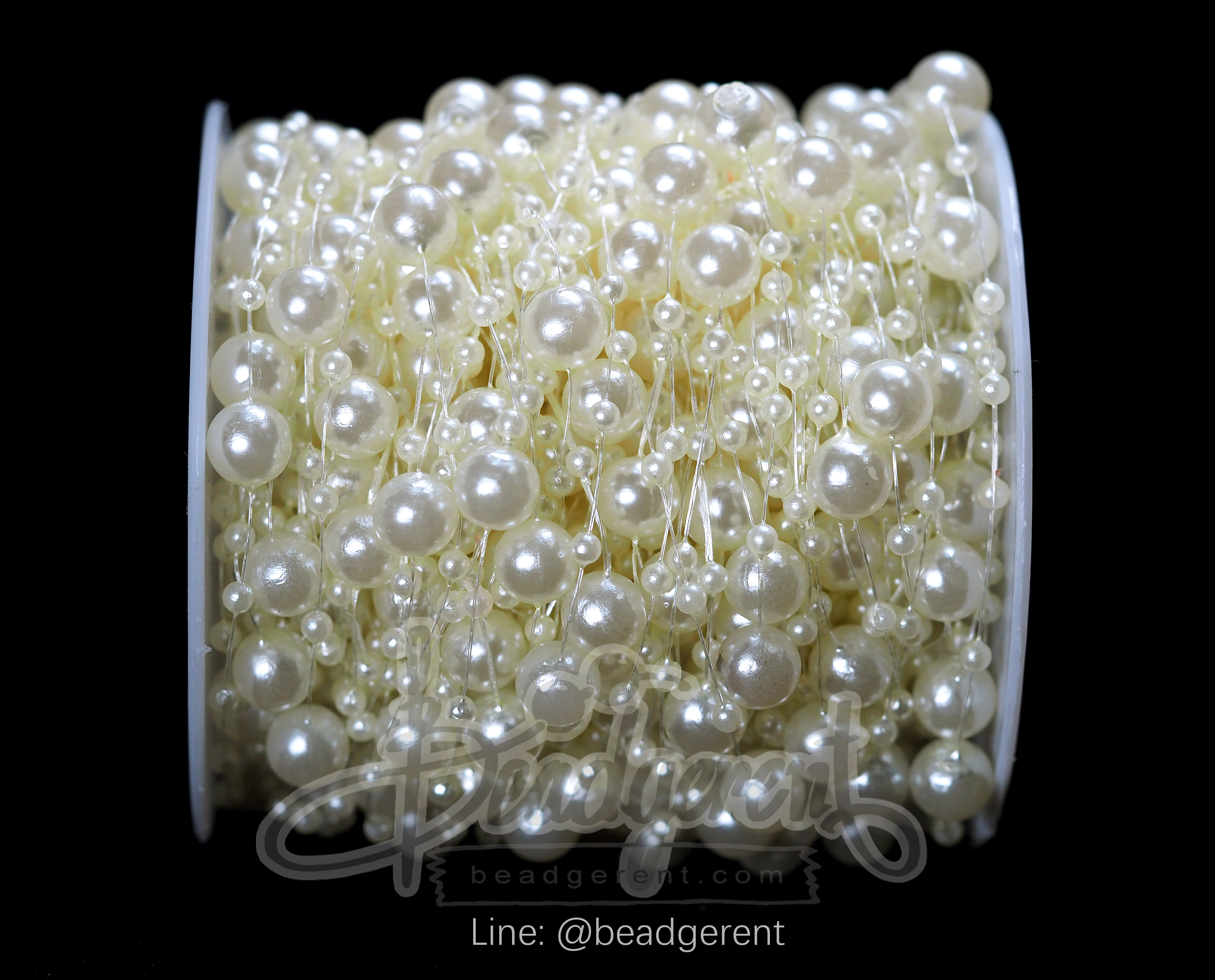 มุกเส้น 8มม. ลายมุกเจ้าสาว สีครีม (30 หลา) SKU-01859