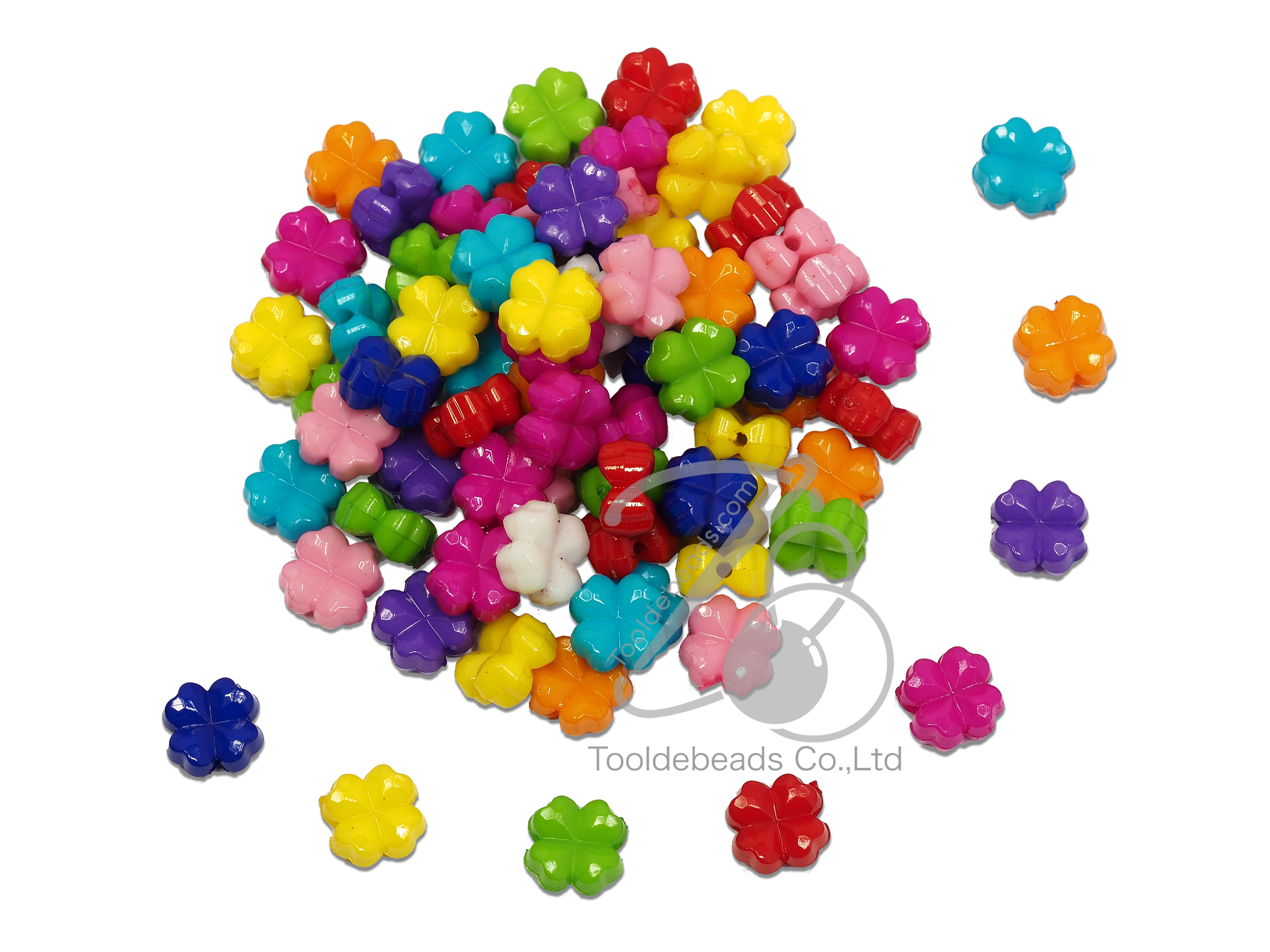 ลูกปัดอะคริลิค 15มม. ลายดอกไม้สี่แฉก คละสีสด (500 กรัม) SKU-05273