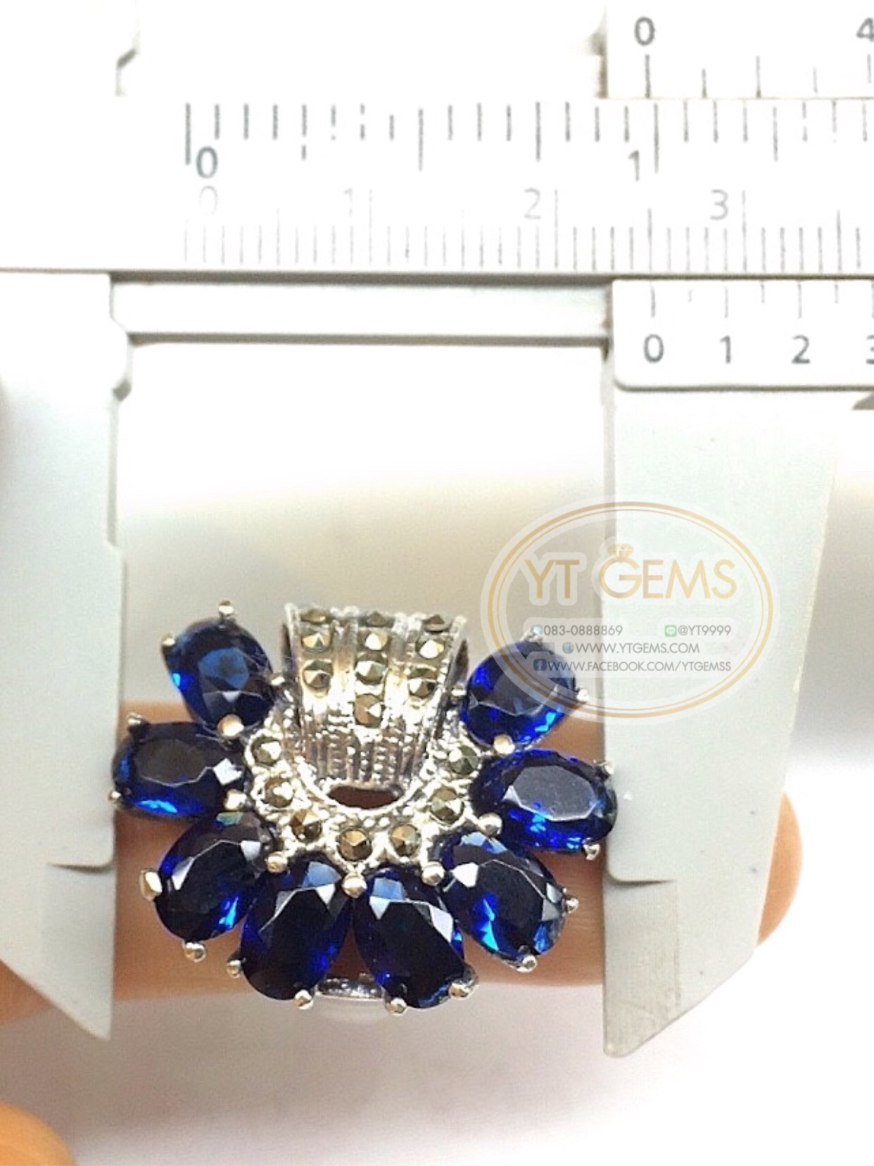 แหวนเงินแท้92.5% รมดำ พลอยไพลิน(cz) ตกแต่งแมกกาไซต์ YTG-5607 YTGEMS