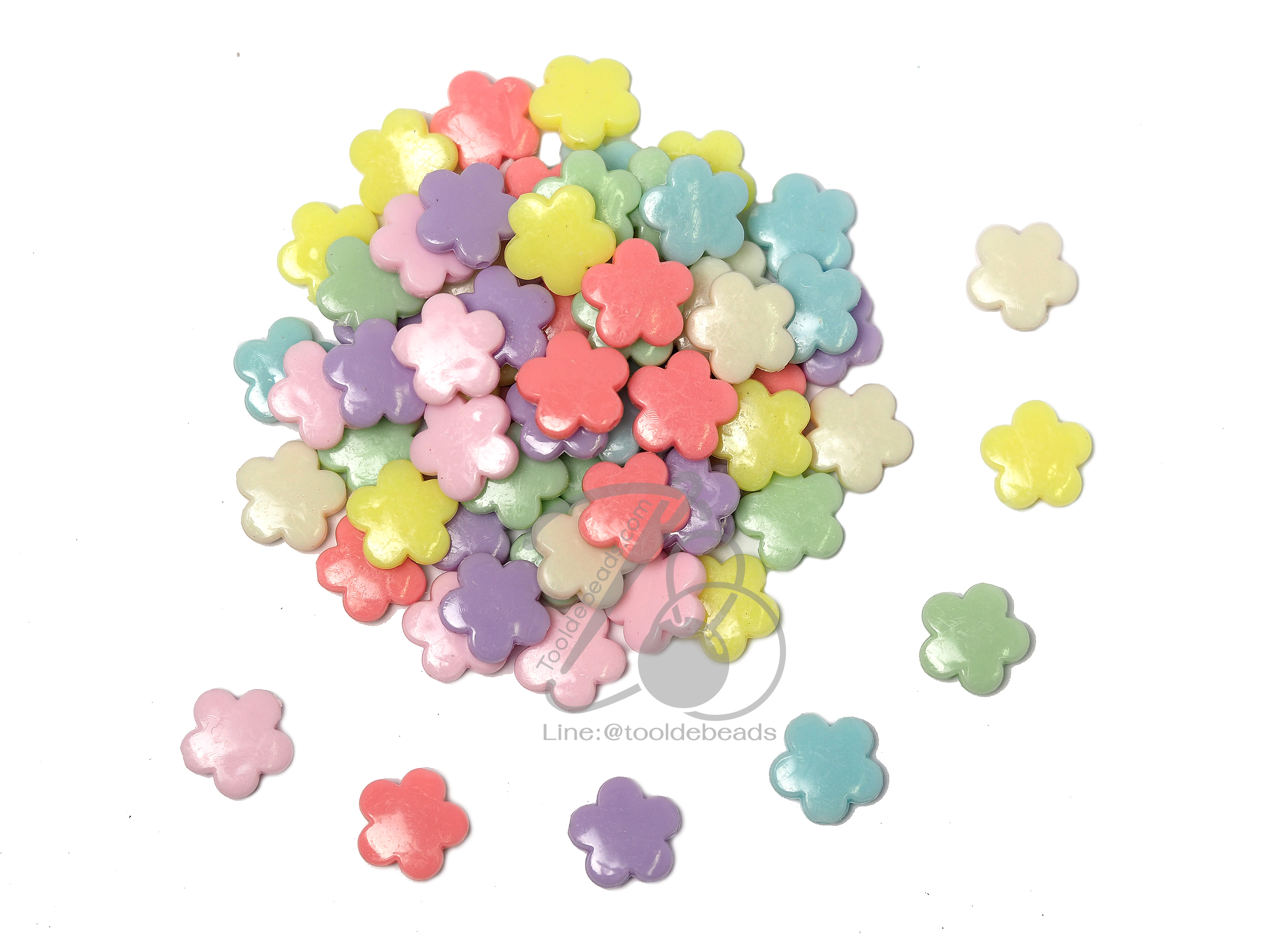 ลูกปัดอะคริลิค 15มม. ลายดอกบ๋วย สีหวาน (100 กรัม) SKU-06639