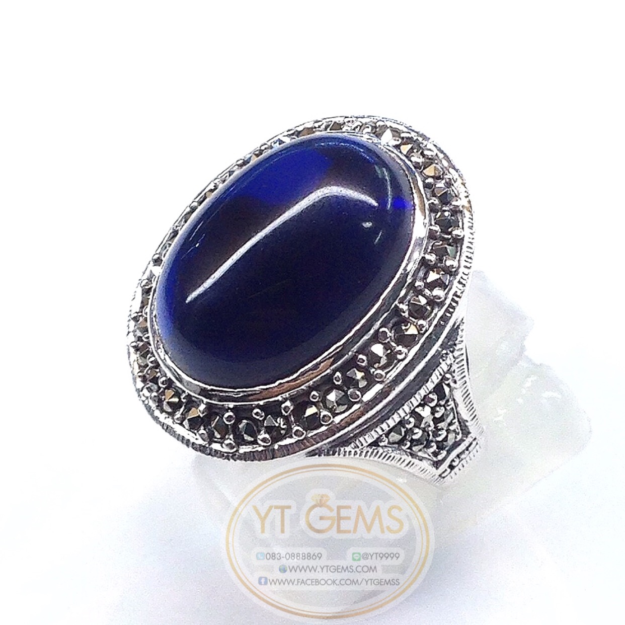 แหวนเงินแท้92.5% รมดำ พลอยไพลิน(cz) ตกแต่งแมกกาไซต์ YTG-5615 YTGEMS