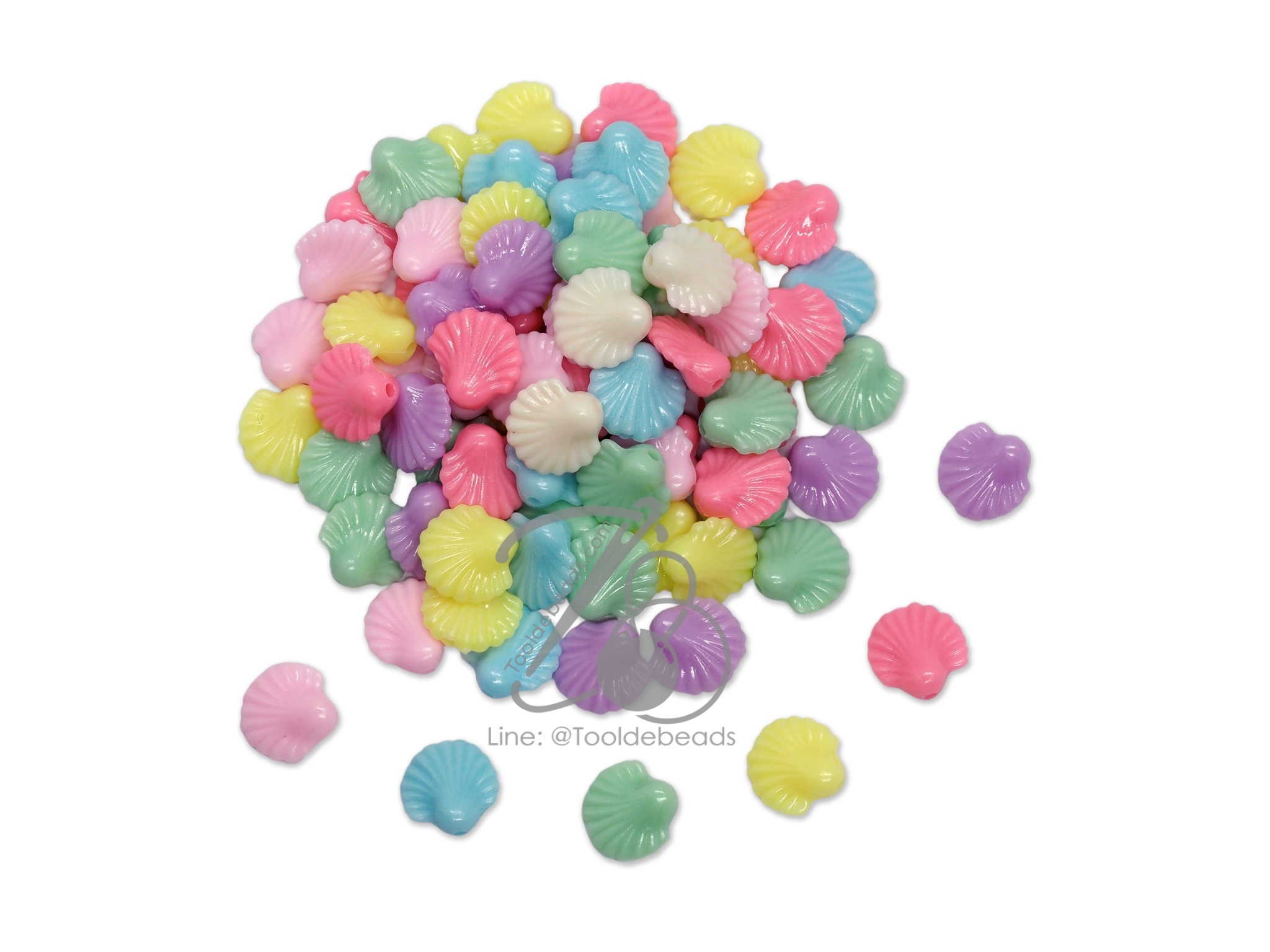 ลูกปัดอะคริลิค 14มม. ลายหอยเชลล์ คละสีหวาน (500 กรัม) SKU-12107
