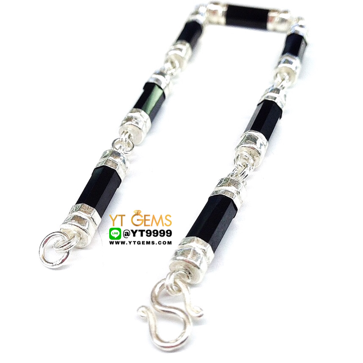 สร้อยข้อมือนิล หนา4mm สร้อยข้อมือเงินแท้ 92.5% ประดับ พลอยนิลแท้ YTG-9051 YTGEMS