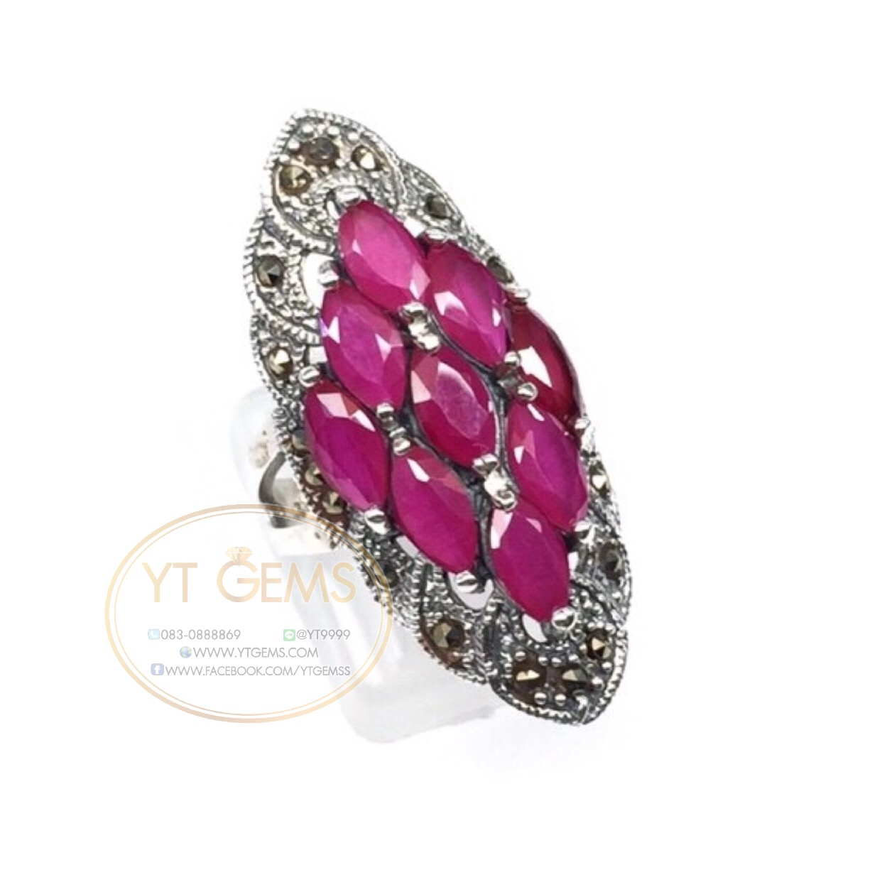 แหวนทับทิม แหวนเงินแท้ รมดำ พลอยทับทิมชาตั้ม YTG-4490 YTGEMS