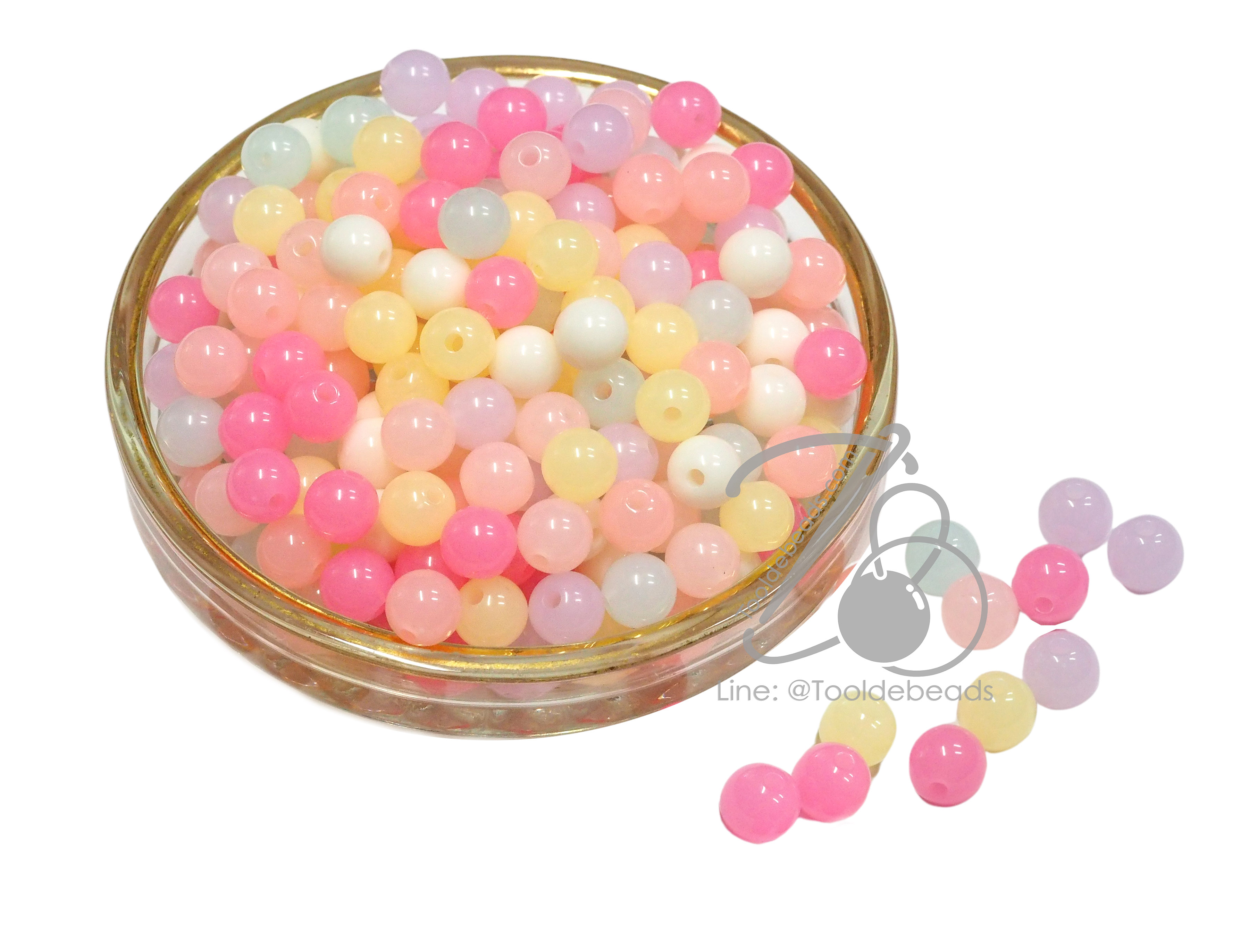 ลูกปัดอะคริลิค 8มม. ทรงกลม คละสีเยลลี่หวาน (10 กรัม) SKU-15046