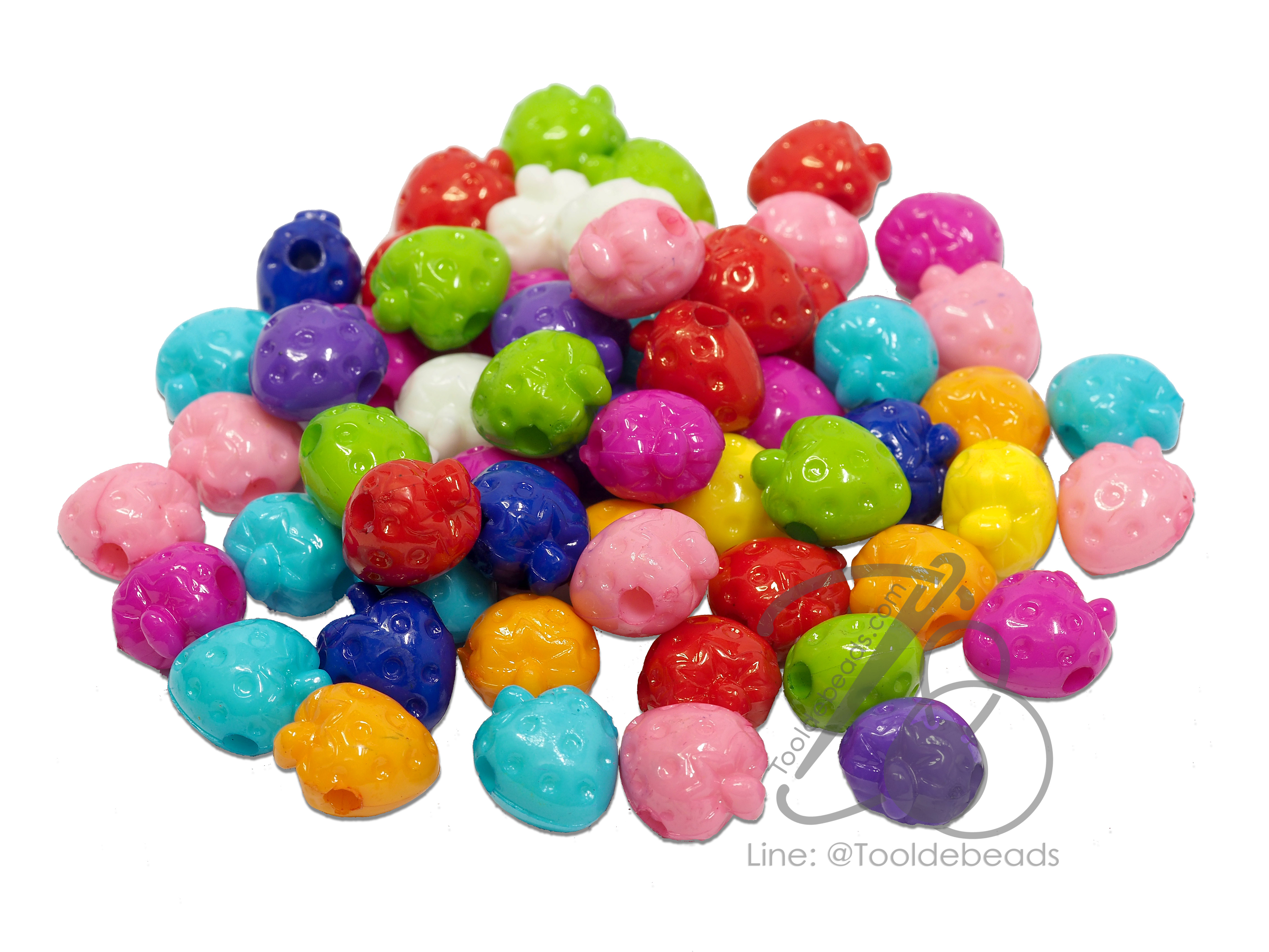ลูกปัดอะคริลิค 13*15มม. ลายสตรอเบอร์รี่ สีสด (500 กรัม) SKU-07608