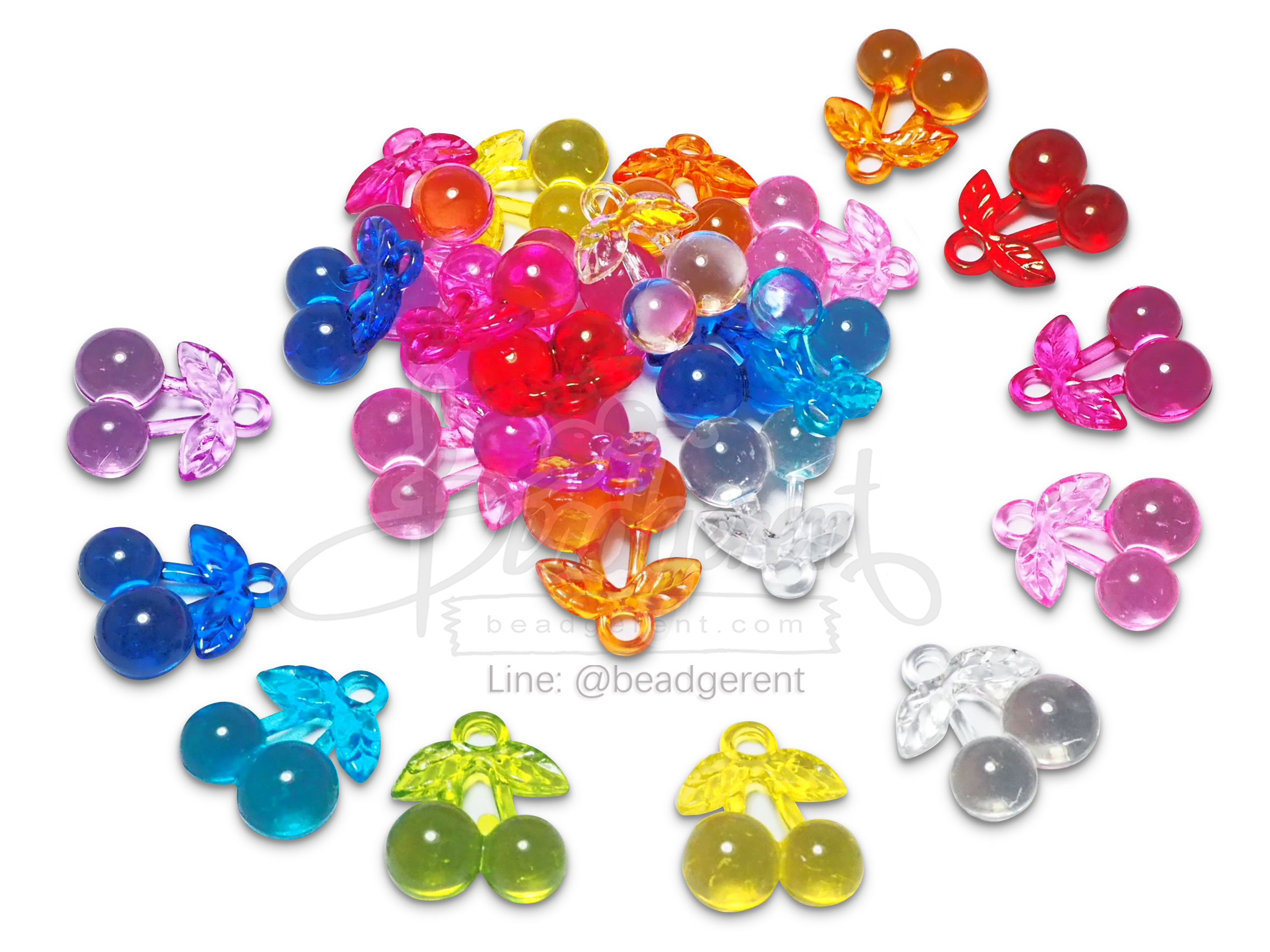 จี้อะคริลิค 33มม. ลายเชอร์รี คละสีใส (100 กรัม) SKU-04483