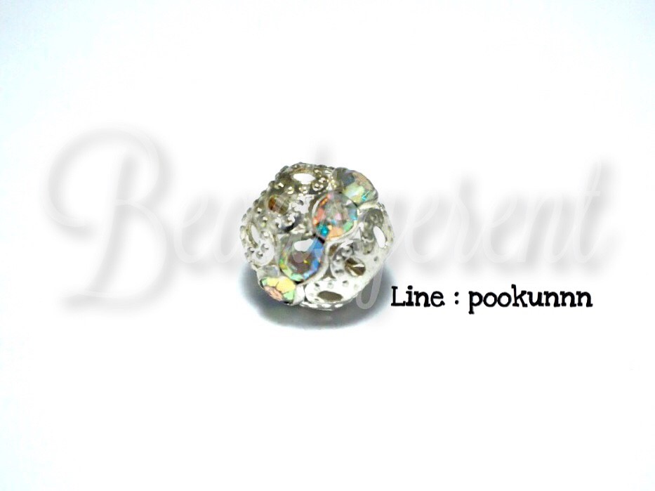 ลูกปัดเงินฝังเพชร 10มม. เส้นเดี่ยว สีเหลือบขาว (1 ชิ้น) SKU-01563