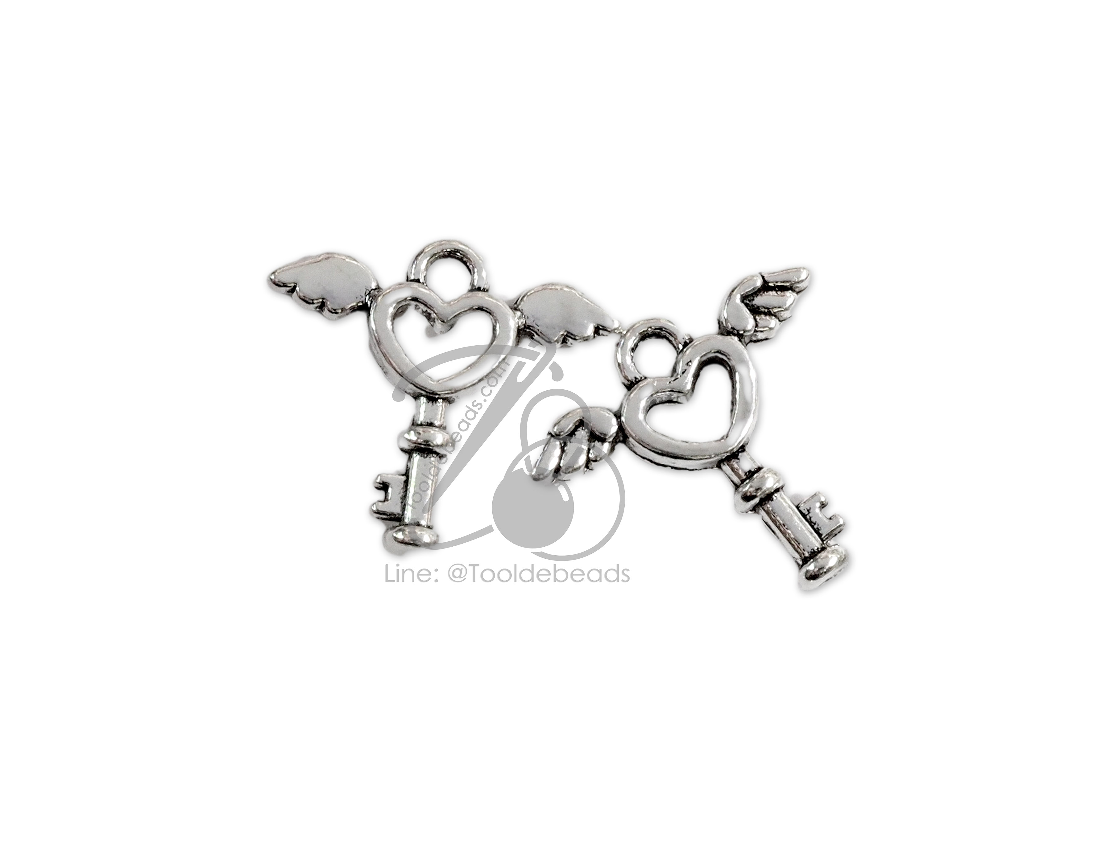 ลูกปัดโรเดียม 208 15มม. ลายกุญแจหัวใจ สีเงิน (10 กรัม) SKU-16529