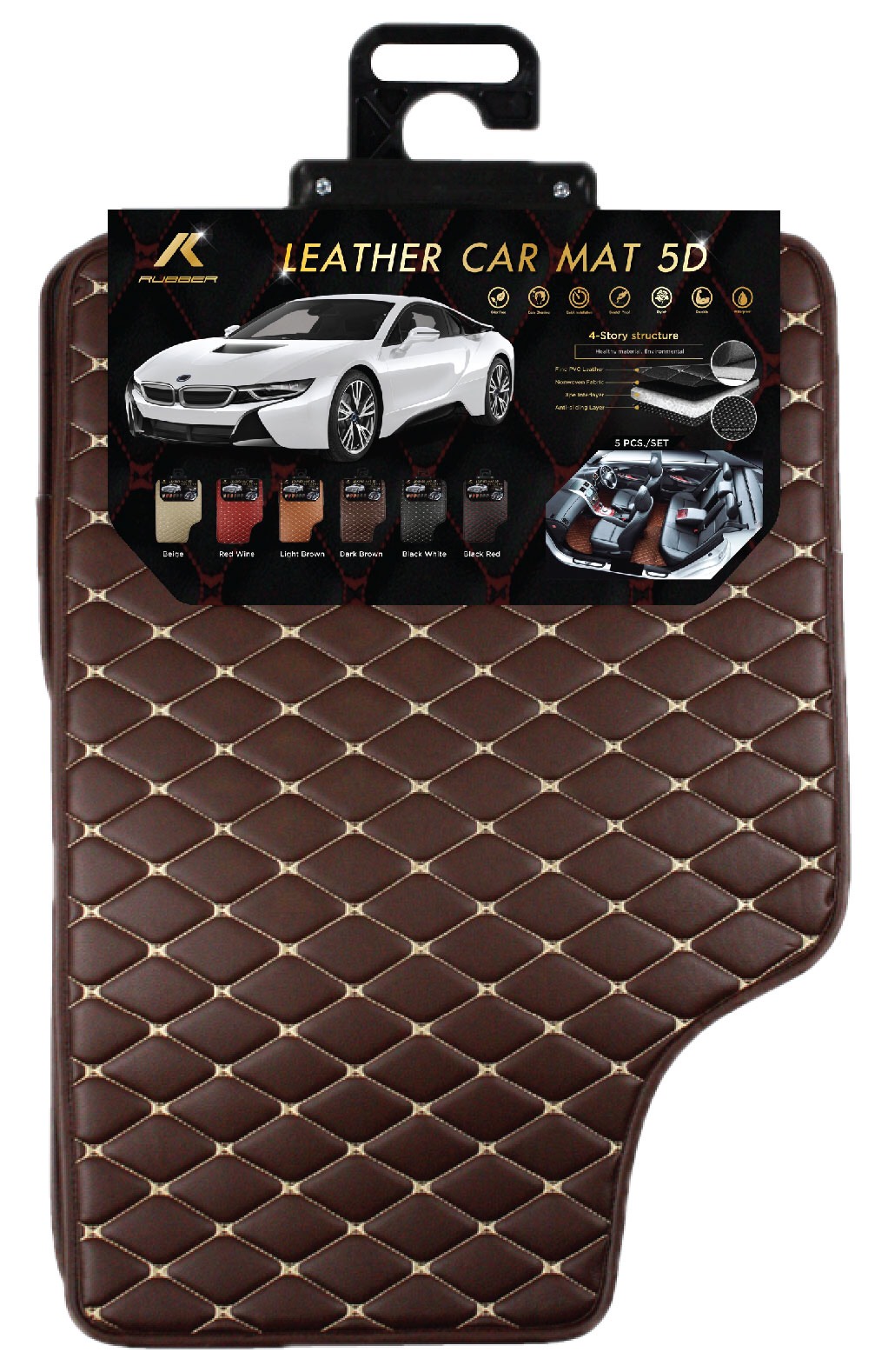 K-RUBBER พรมปูพื้นรถยนต์ VIP ขนาดฟรีไซส์ สำหรับรถเก๋งรถกระบะ4ประตู จำนวน 5 ชิ้น ( มี 6 สี)