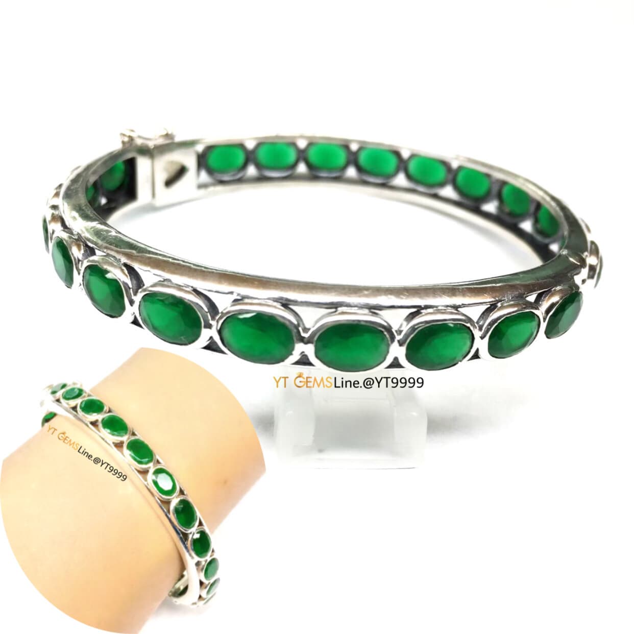 กำไลมรกต กำไลเงินแท้ รมดำ พลอยมรกต (CZ) YTG-11023 YTGEMS