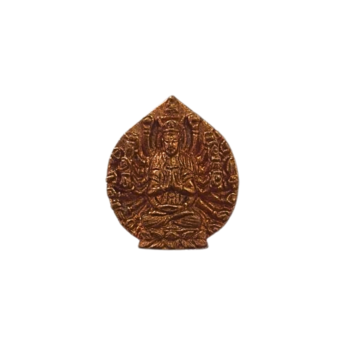 เหรียญหล่อพระโพธิสัตว์เจ้าแม่กวนอิมพันเนตรพันกรตำหนักเตาปูนปีพ.ศ.2539พิมพ์กลางเนื้อทองแดง