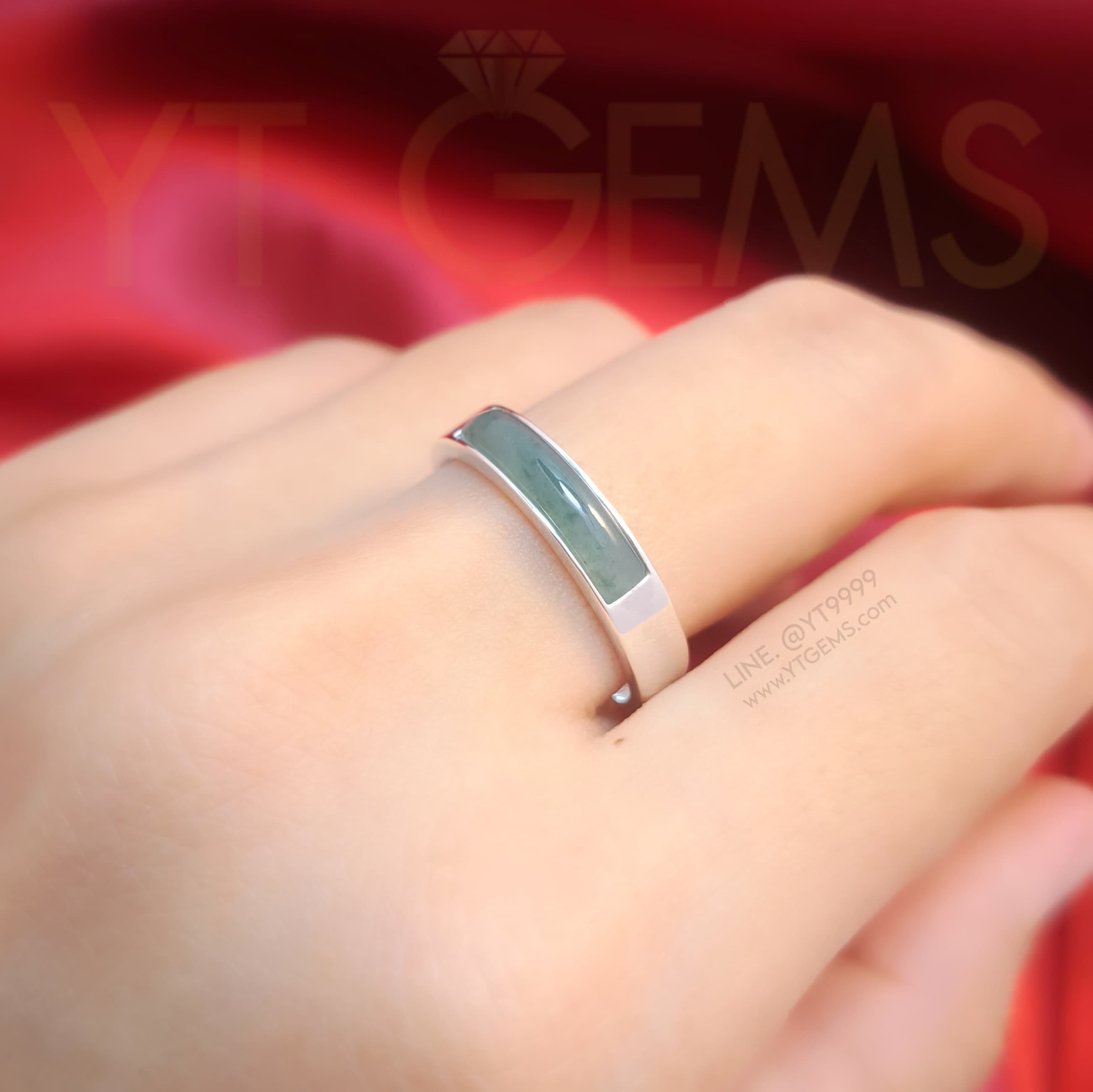 [สำหรับ ราคาส่ง ขั้นต่ำ 5 ชิ้น] แหวน หยกแท้ เงินแท้ หยกบลู Jadeite A กัวเตมาลา YTG-4367-WH YTGEMS 5 ชิ้น