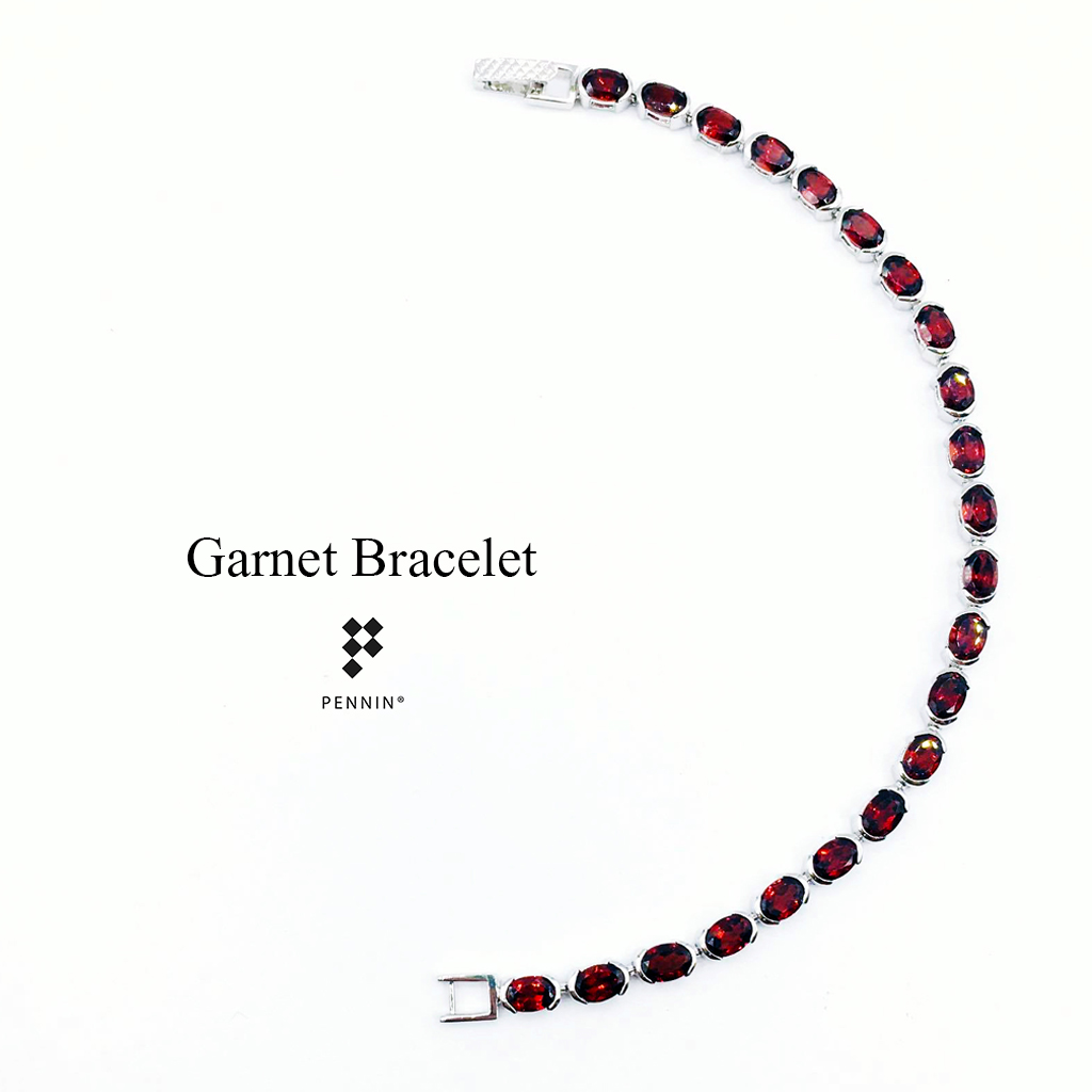 สร้อยข้อมือโกเมน บ่อไร่ตราดแท้ สีแดงอมดำ สวยเข้ม ขนาด 6x4mm 22 เม็ด เสริมสุขภาพ และความรัก