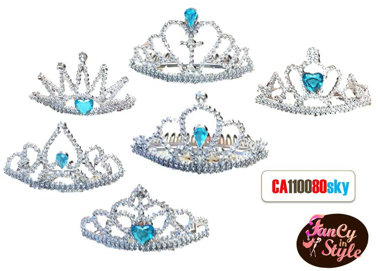 Headpiece หวีเสียบผมรูปมงกุฎแต่งคริสตัลสีฟ้าก้านสีเงิน ขนาดเล็ก