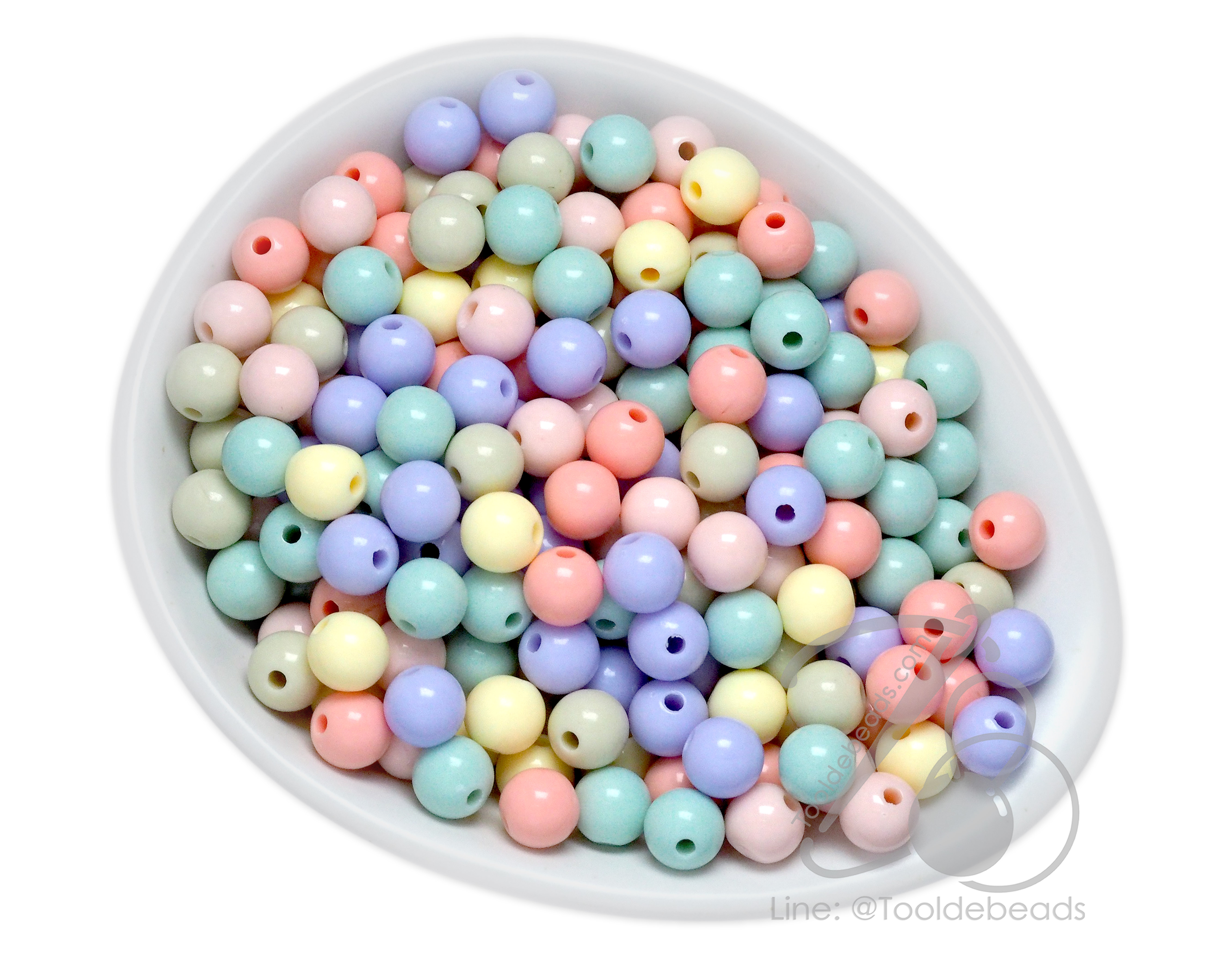 ลูกปัดพาสเทล งานจีน 8มม. ทรงกลม คละสี (15 กรัม) SKU-17294