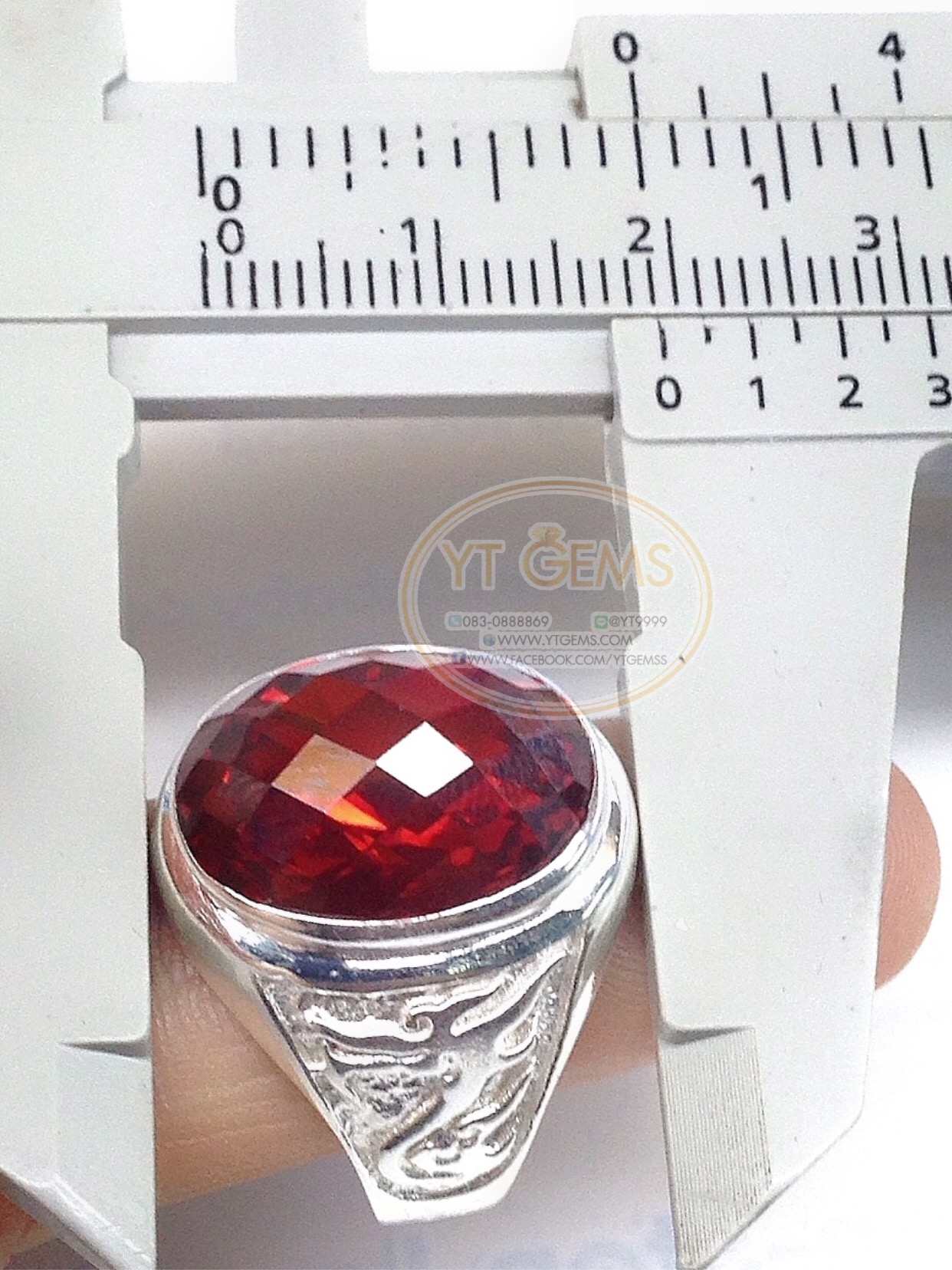 แหวนเงินแท้92.5% ข้างแกะลายมังกร พลอยโกเมน(cz) YTG-5687 YTGEMS