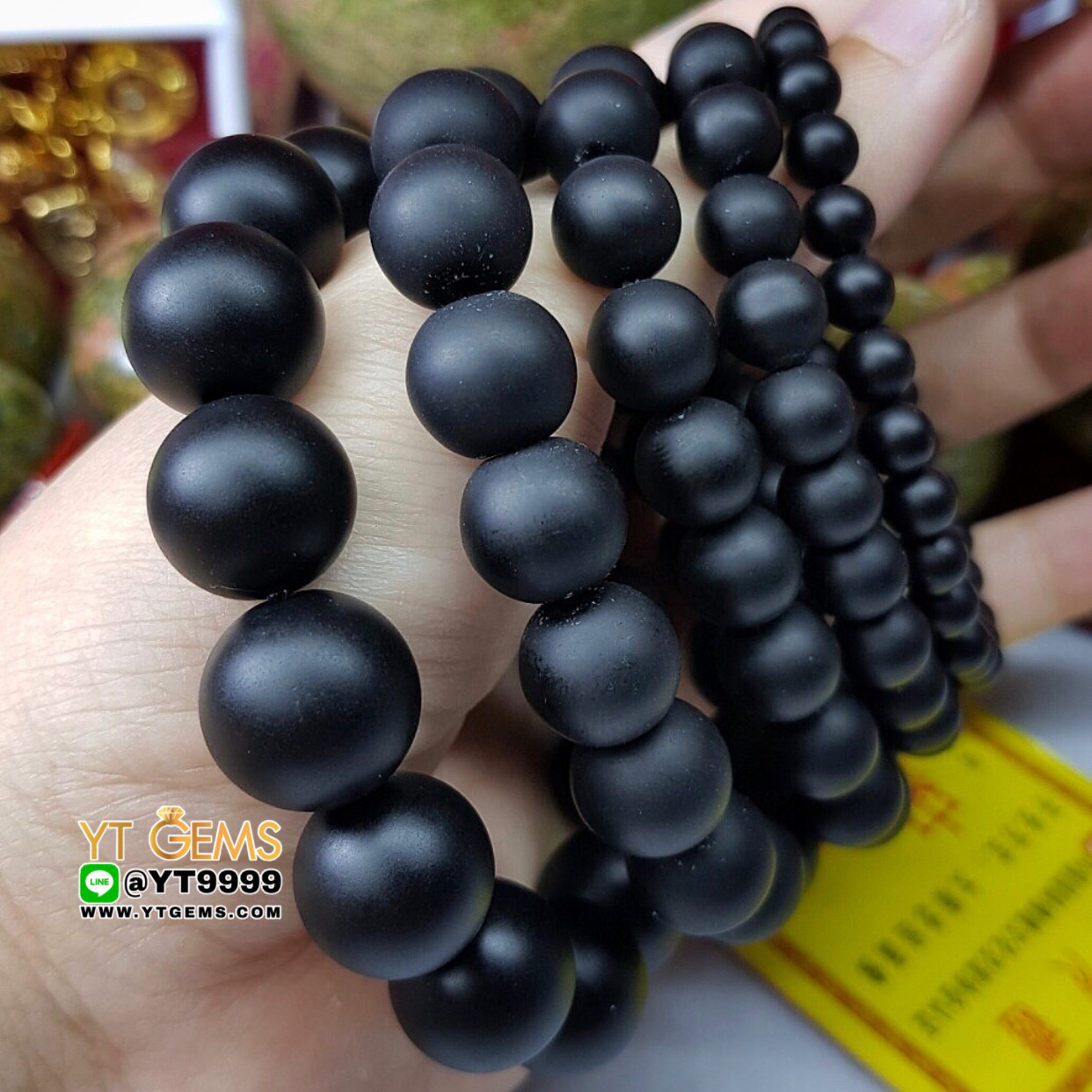 สร้อยข้อมือนิล เกรดA (แบบด้าน) นิลแท้ ขนาดหิน 14 mm YTG-8900 YTGEMS