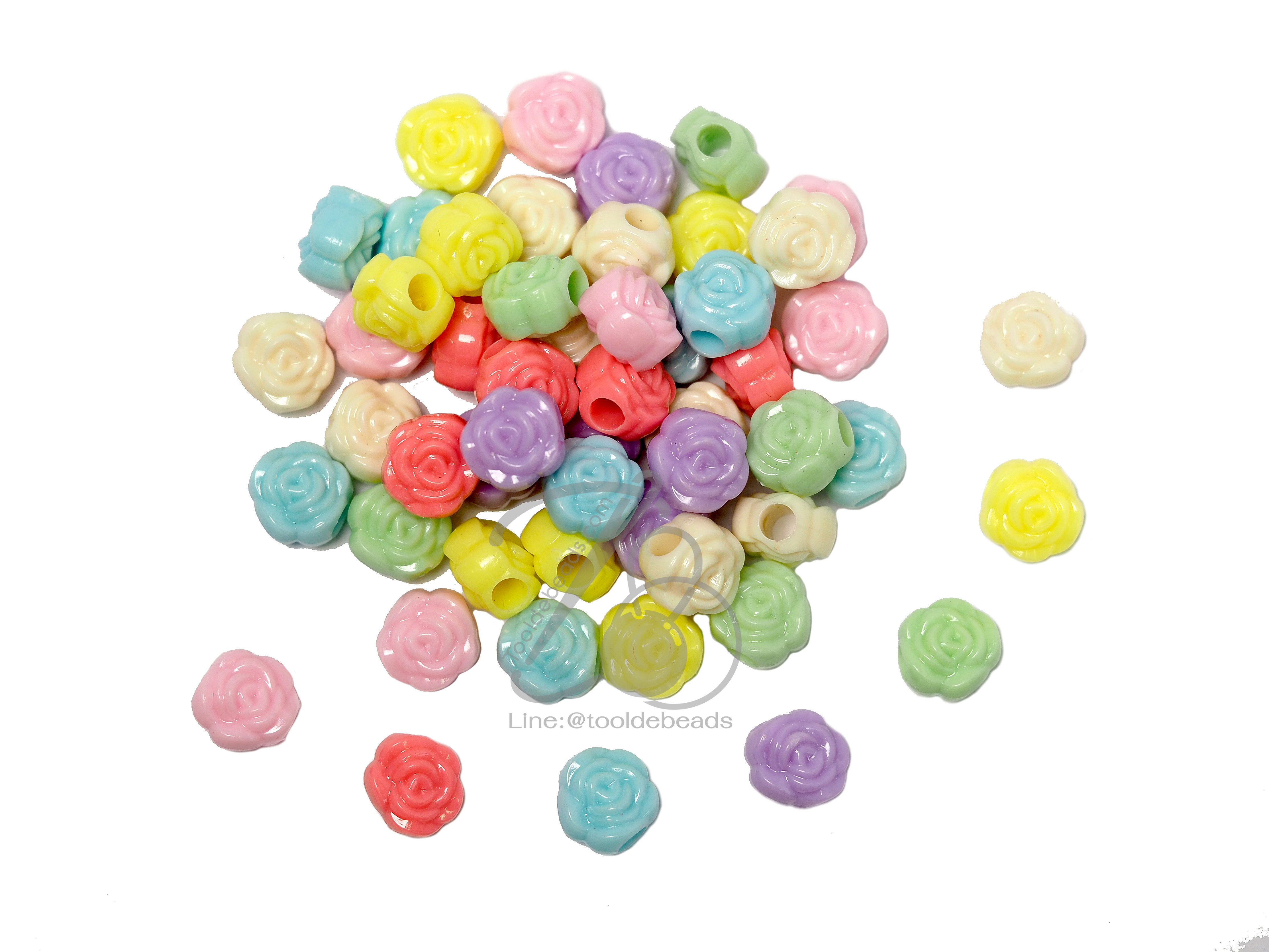 ลูกปัดอะคริลิค 14มม. ลายดอกไม้ สีหวาน (15 กรัม) SKU-06653
