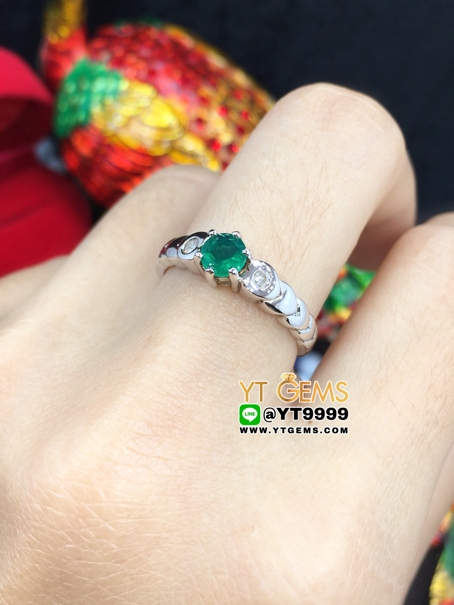 แหวนกรีนอาเกต แหวนเงินแท้ ชุบทองคำขาว พลอยกรีนอาเกตแท้ YTG-8385 YTGEMS