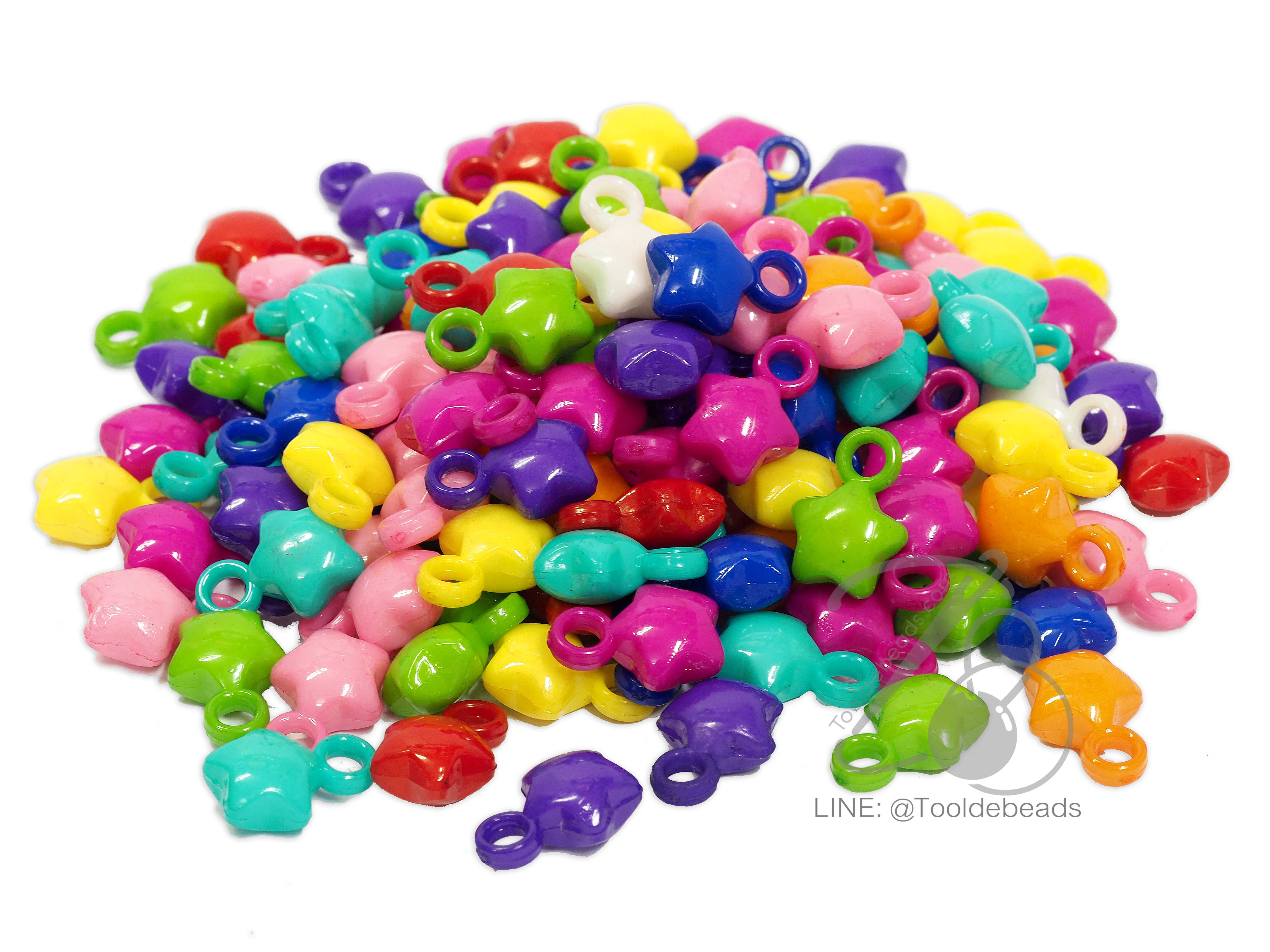 จี้อะคริลิค 12*17มม. ลายดาวอ้วน คละสีสด (100 กรัม ) SKU-05096