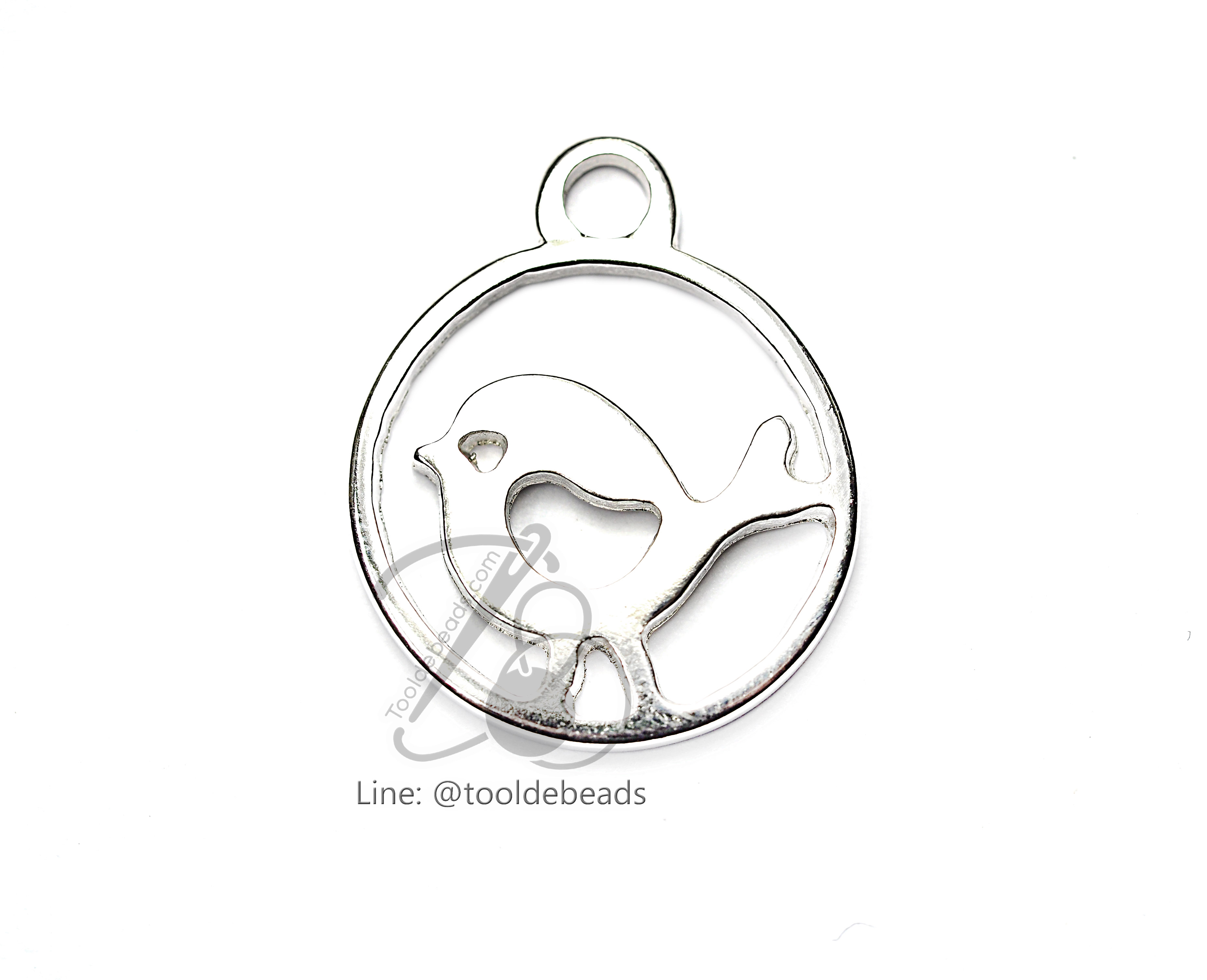 จี้เหล็ก 289 19มม. ลายนกล้อมวงกลม สีเงิน (1 ชิ้น) SKU-00755