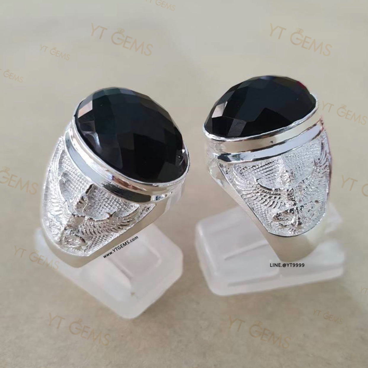 แหวนนิล แหวนครุฑ แหวนเงินแท้ ลายพญาครุฑ พลอยนิลแท้ YTG-11401 YTGEMS