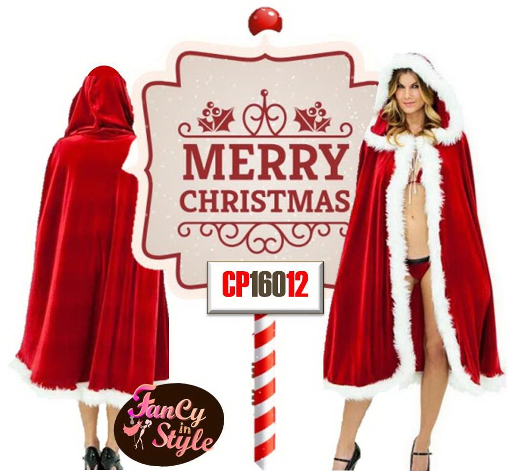 Sexy Santa Cape Christmas Costume/ผ้าคลุมไหล่ซานตี้/ผ้าคลุมไหล่กำมะหยี่สีแดง