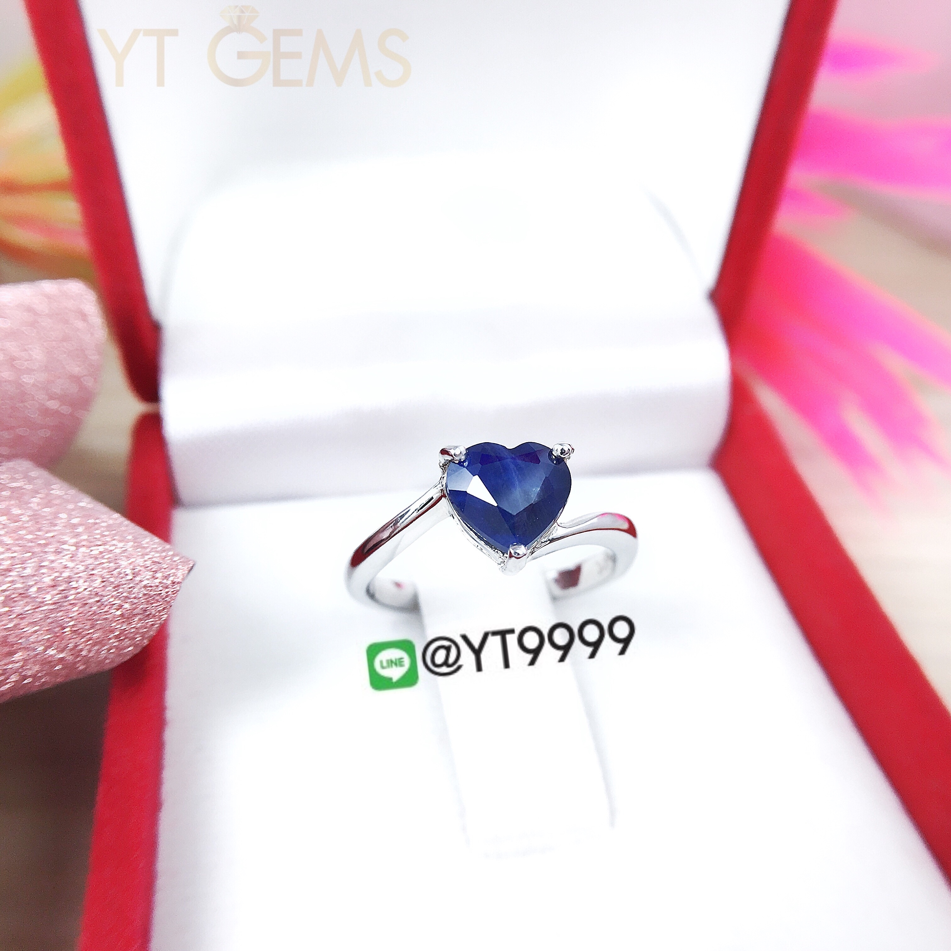 แหวนไพลิน แหวนเงินแท้92.5% ชุบทองคำขาว พลอยไพลินแท้ YTG-3175 YTGEMS