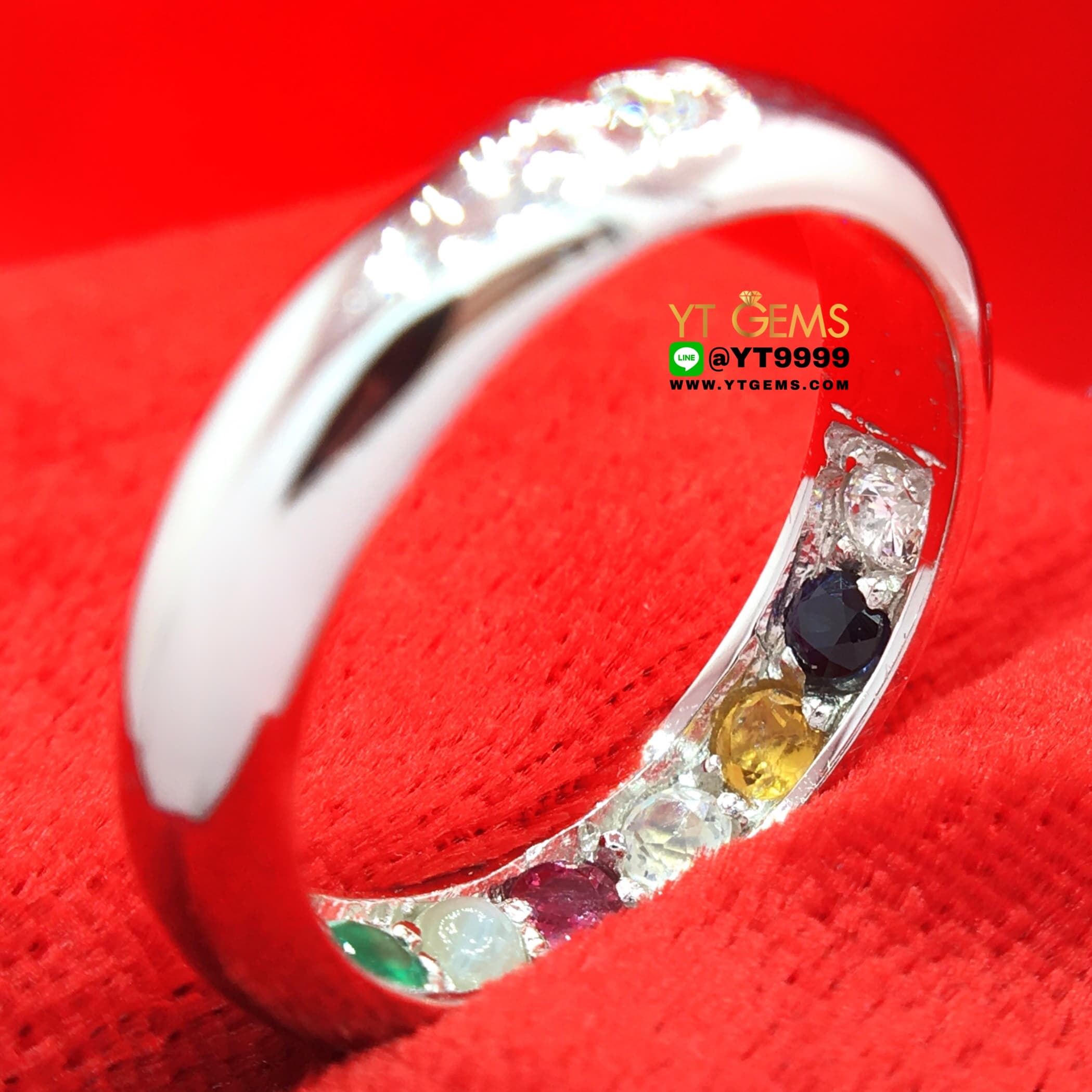 แหวนซ่อนทรัพย์ แหวนนพเก้าแท้ แหวนเงินแท้ ชุบทองคำขาว พลอยนพเก้าแท้ (พลอยแท้ครบตามตำรา) YTG-1063 YTGEMS