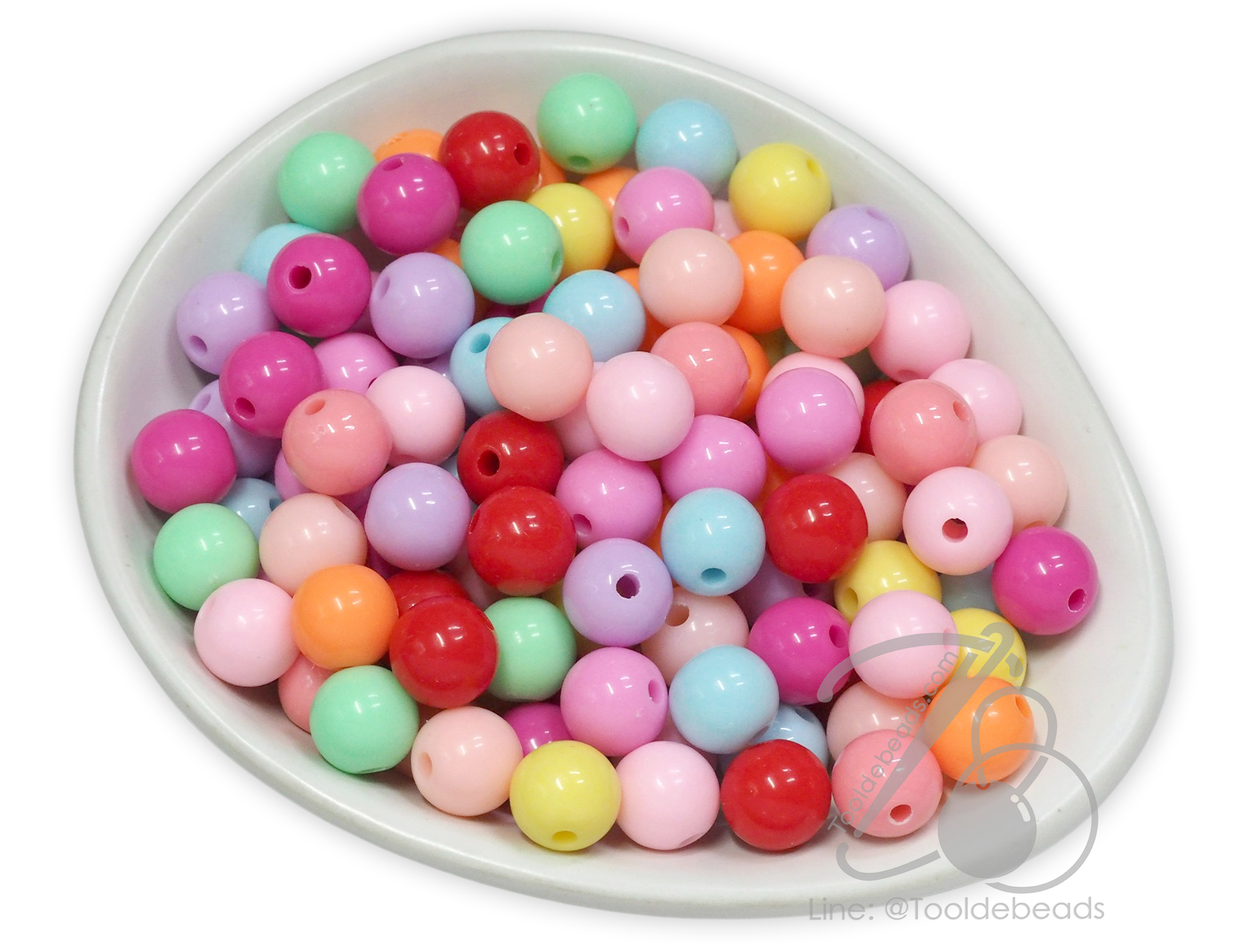 ลูกปัดอะคริลิค งานจีน 10มม. ทรงกลม คละสี (15 กรัม) SKU-16671