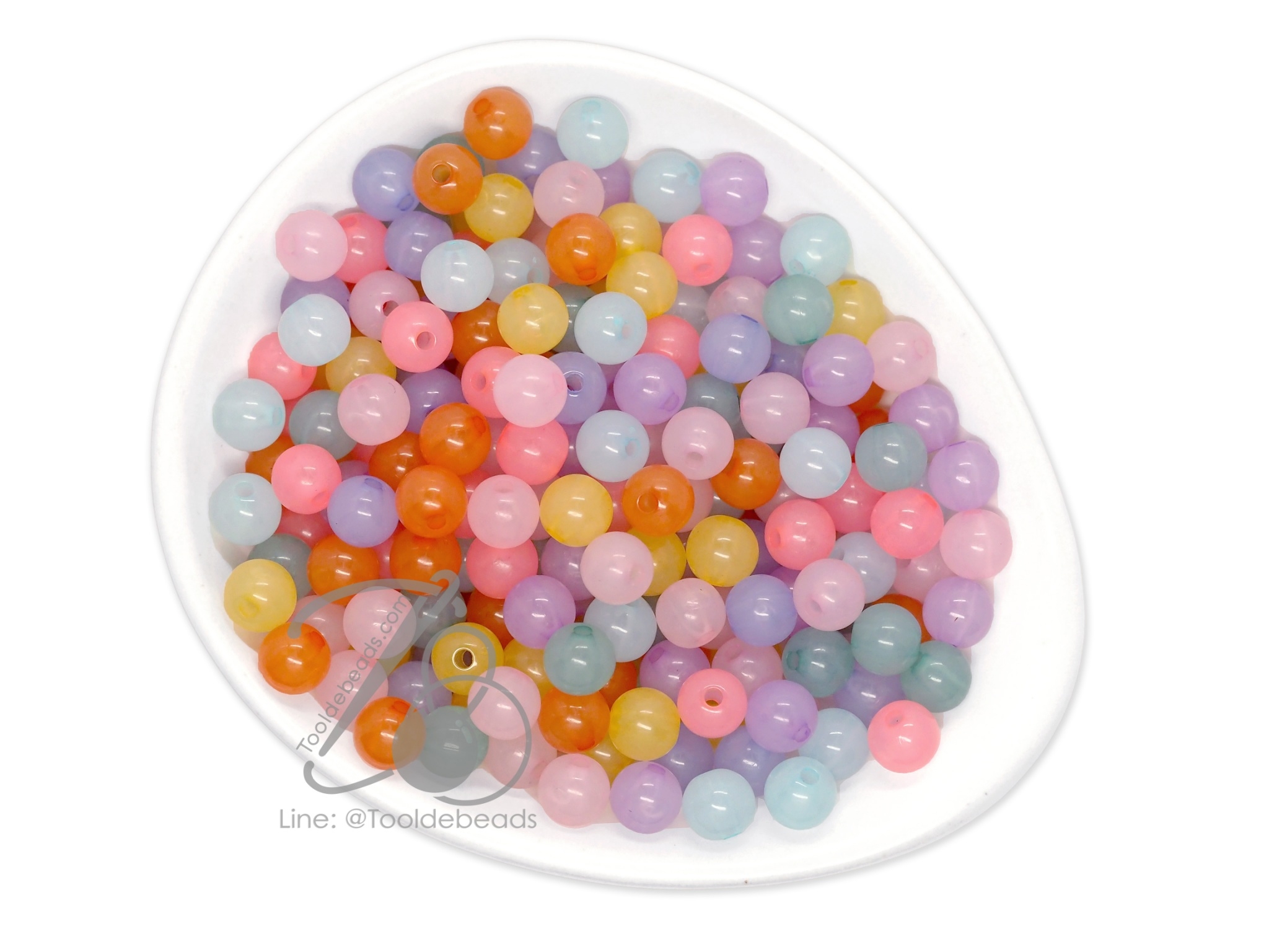 ลูกปัดอะคริลิค 8มม. ทรงกลม คละสีขุ่นหวาน (100 กรัม) SKU-09769