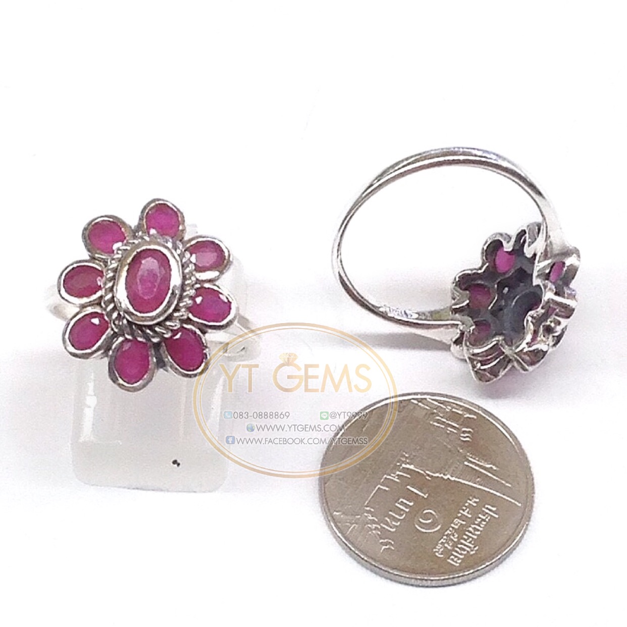 แหวนทับทิม แหวนเงินแท้92.5% รมดำ พลอยทับทิมชาตั้ม YTG-4495 YTGEMS