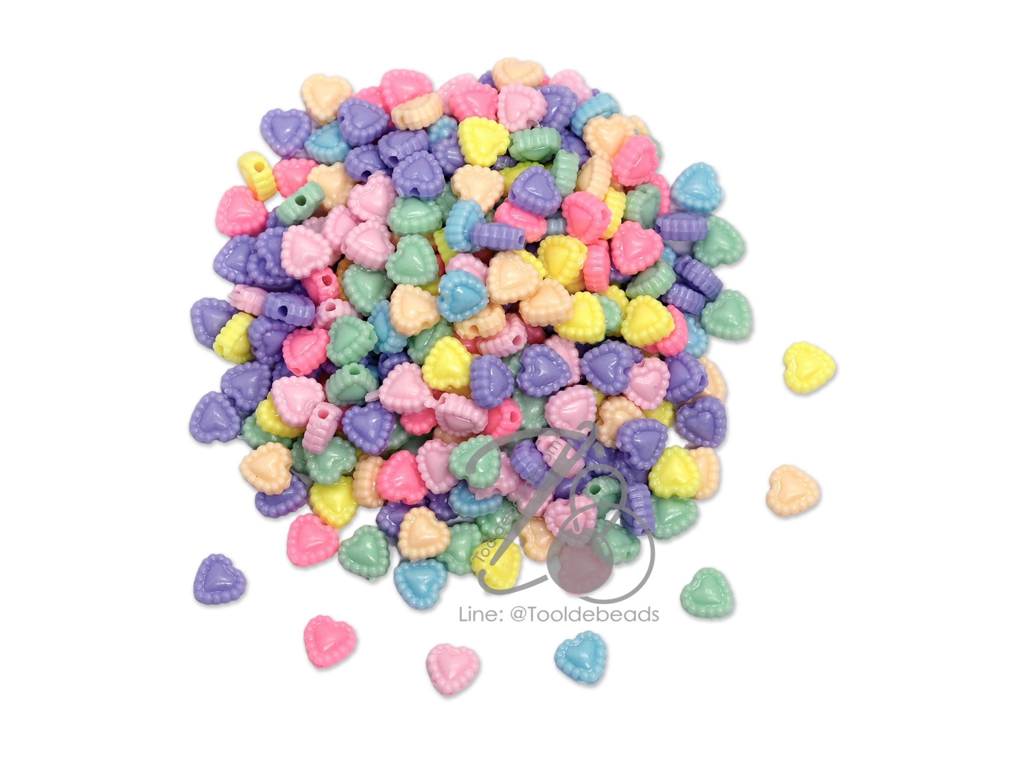 ลูกปัดอะคริลิค 8มม. ลายหัวใจล้อม คละสีหวาน (500 กรัม) SKU-12128