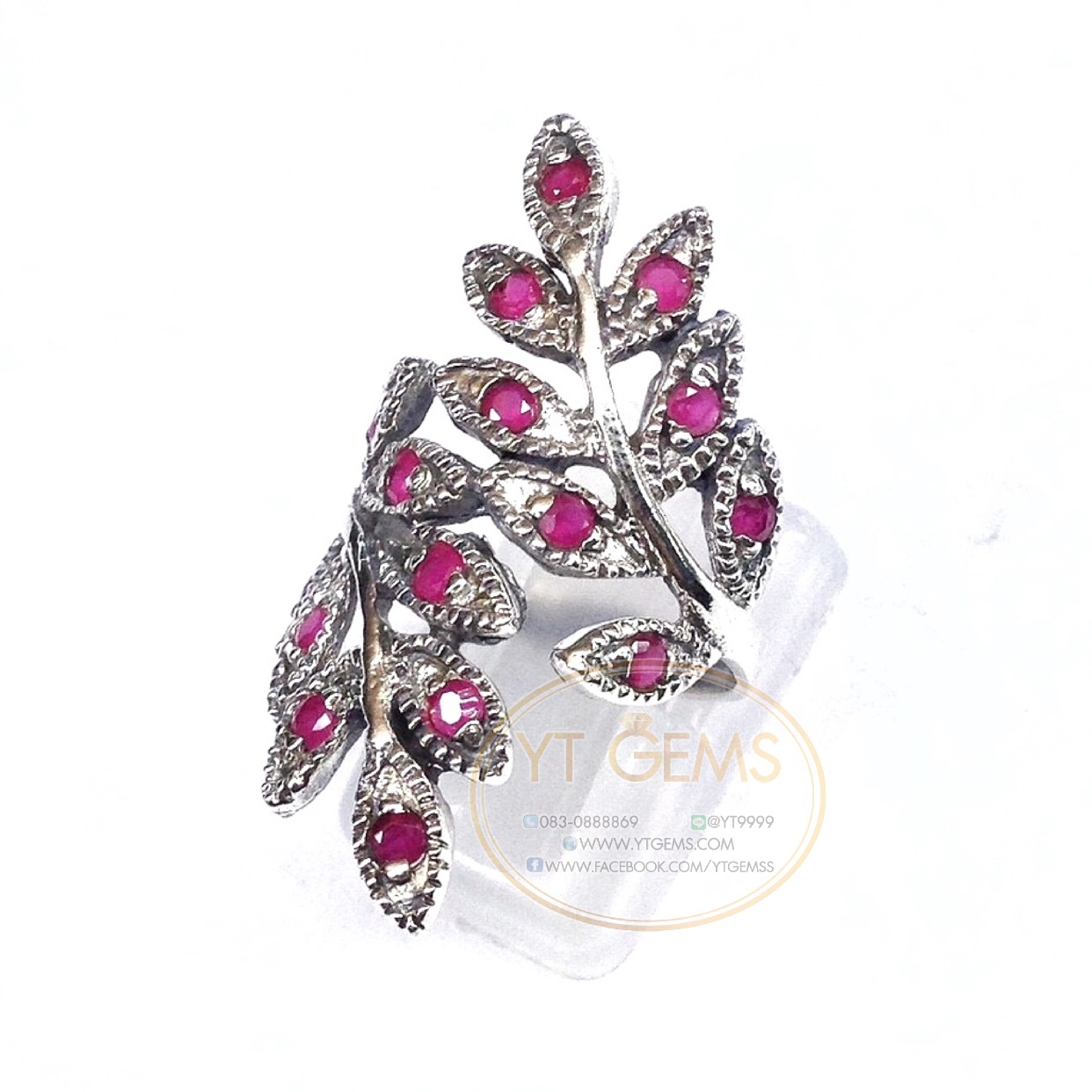 แหวนใบมะกอก แหวนทับทิม แหวนเงินแท้92.5% รมดำ พลอยทับทิมชาตั้ม YTG-4542 YTGEMS