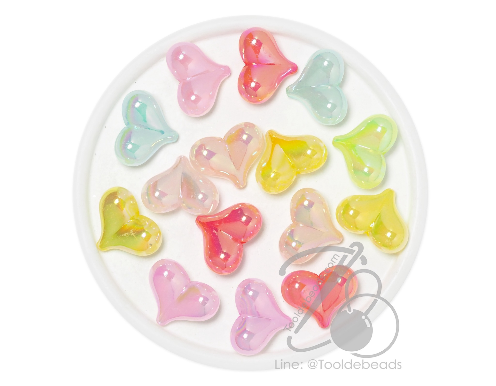 ลูกปัดพลาสติก เคลือบรุ้ง 20มม. ลายหัวใจแหลม คละสีเยลลี่หวาน (80 กรัม) SKU-17528