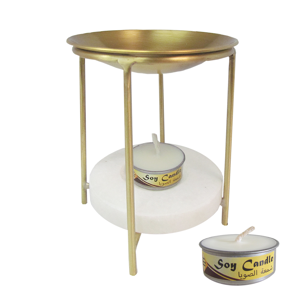 เตาเผาน้ำมันหอมระเหยแท้ เตาน้ำมันอโรม่า ทองเหลืองทั้งชิ้น พร้อมแผ่นหินรองเทียนทีไลท์ สินค้าแฮนด์เมด หรู ทันสมัย (ฟรี เทียนไขถั่วเหลืองธรรมชาติ 15gx2 ชิ้น)สวยงาม ทนทาน