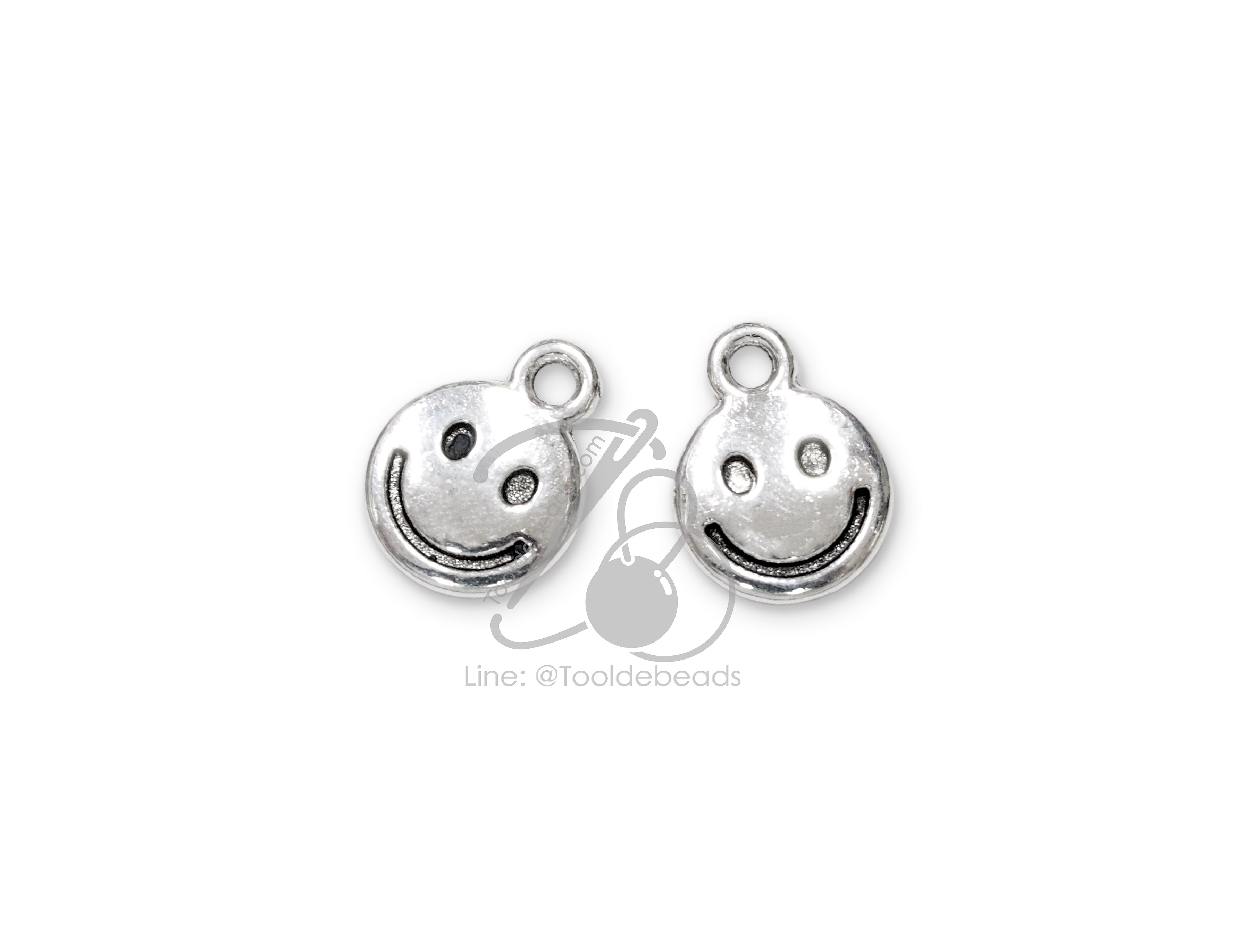 ลูกปัดโรเดียม 184 10มม. ลายหน้ายิ้ม สีเงิน (10 กรัม) SKU-16155