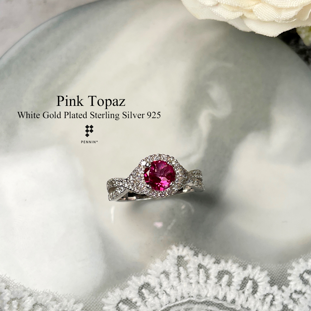 HILISE: แหวนPink Topaz ล้อมเพชรสวิส CZ ไขว้ Infinity เงินแท้ 925 ชุบทองคำขาว สวยหวาน เสน่ห์เกินต้าน