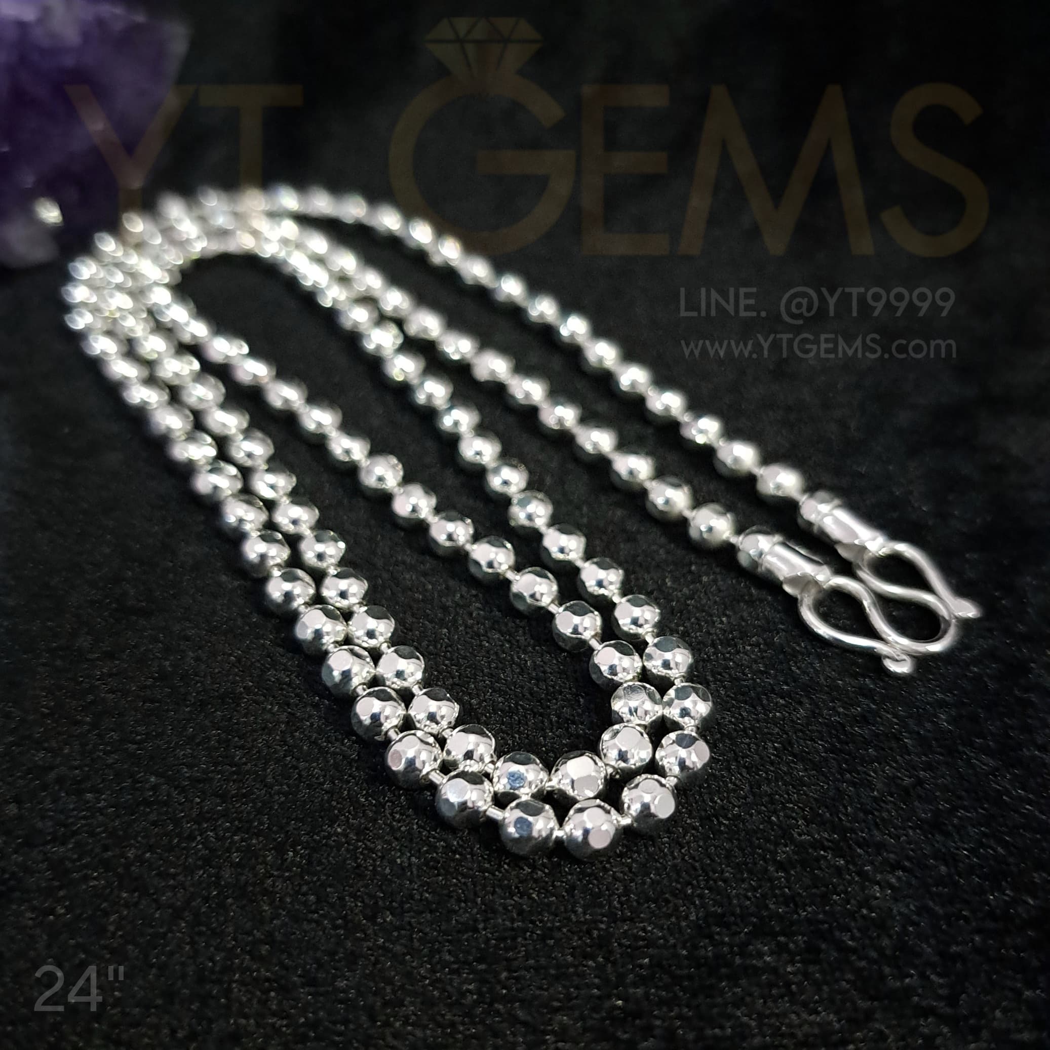 สร้อยคอ เงินแท้ ลายเม็ดมะยม ตัดเหลี่ยม 4 มม. 24 นิ้ว YTG-11913 YTGEMS whole