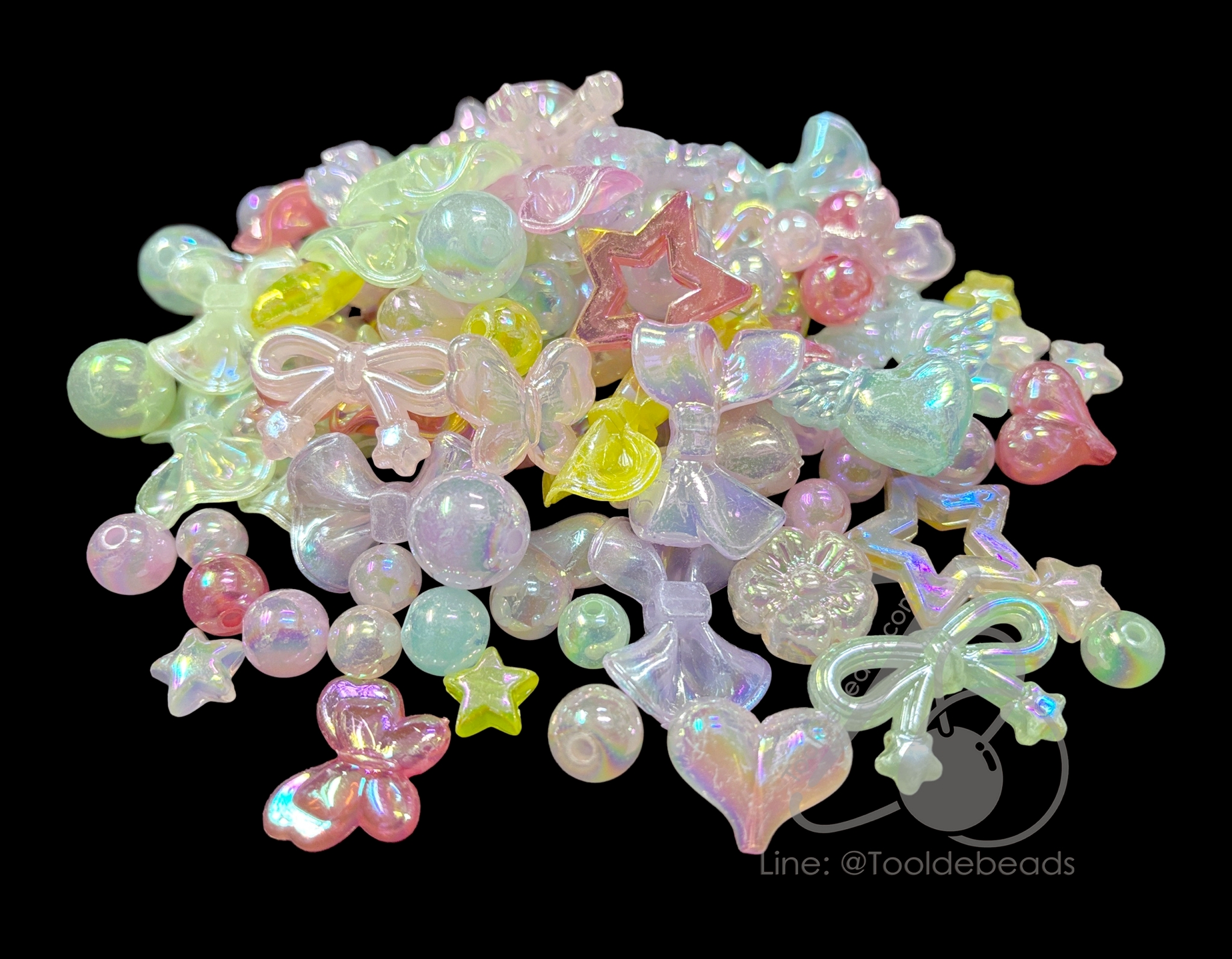 ลูกปัดพลาสติก เคลือบรุ้ง 6-35มม. คละลาย เยลลี่หวาน (500 กรัม) SKU-18305