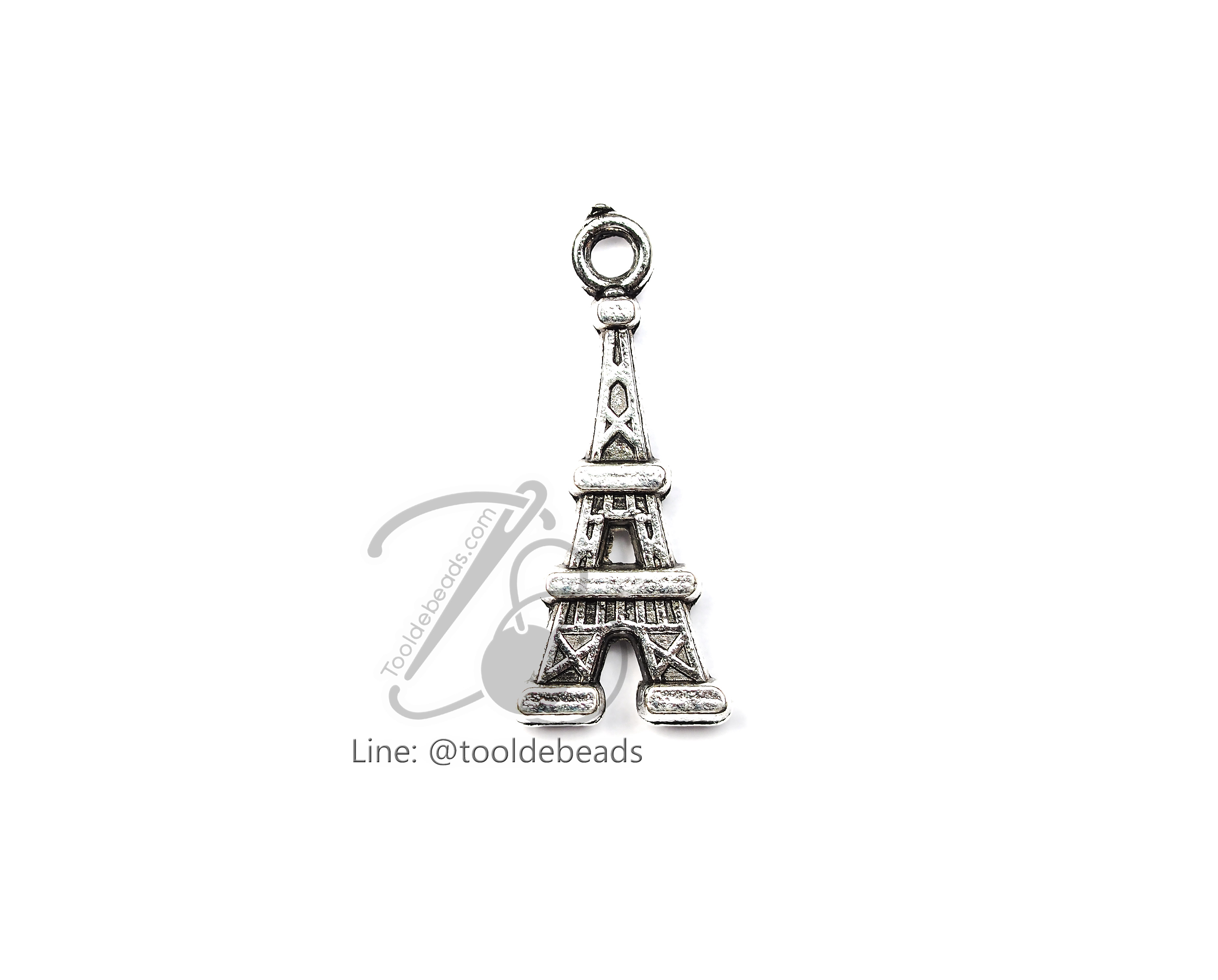 จี้เหล็ก 75 9*20มม. ลายหอไอเฟล สีเงิน (1 ชิ้น) SKU-00918