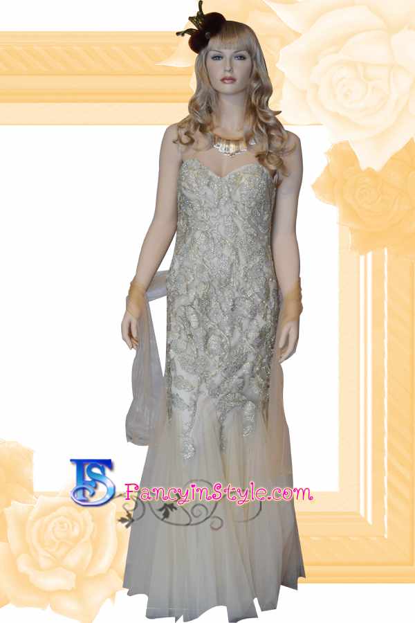 Long Dress ชุดราตรียาวสีครีมทอง/ชุดเดรสยาว/ชุดออกงาน/ชุดไปงานแต่ง