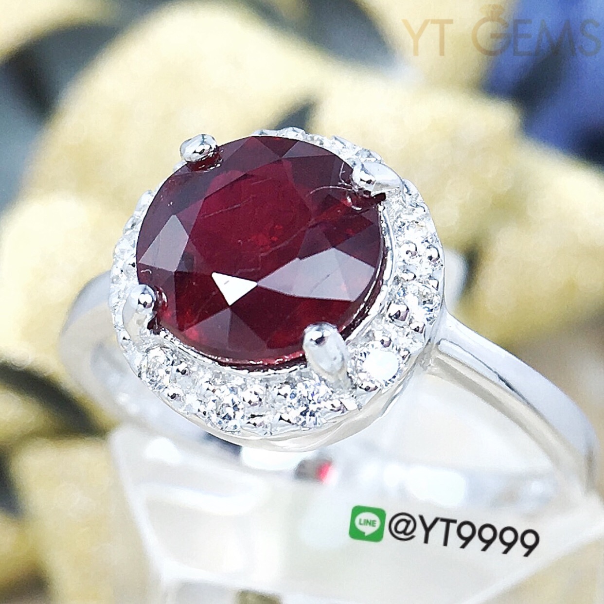 แหวนทับทิม ล้อมเพชร แหวนเงินแท้ ชุบทองคำขาว พลอยทับทิมแท้ YTG-3152 YTGEMS