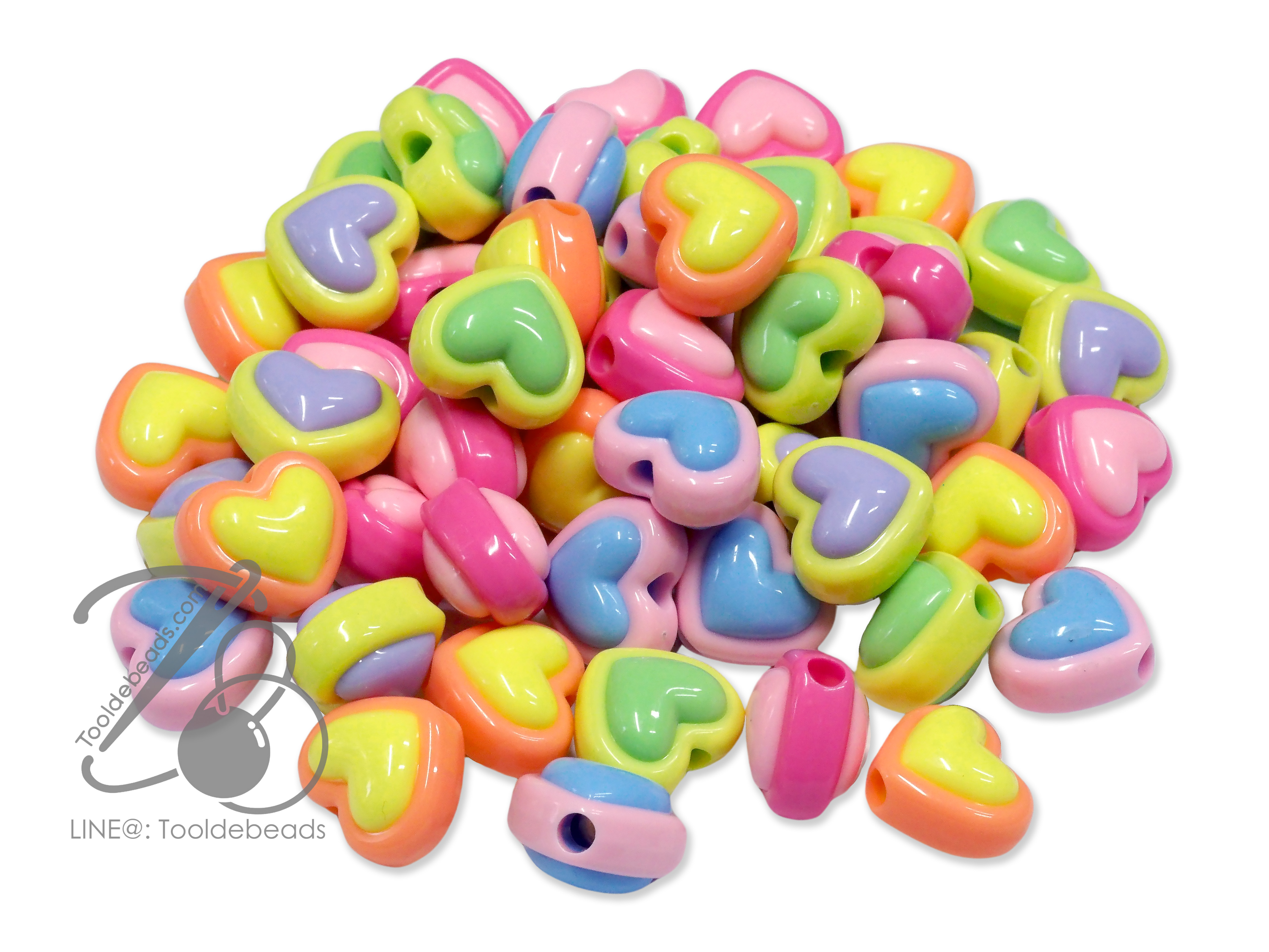 ลูกปัดอะคริลิค ทรงนูน 17*15มม. ลายหัวใจ สีหวาน (50 กรัม) SKU-14141