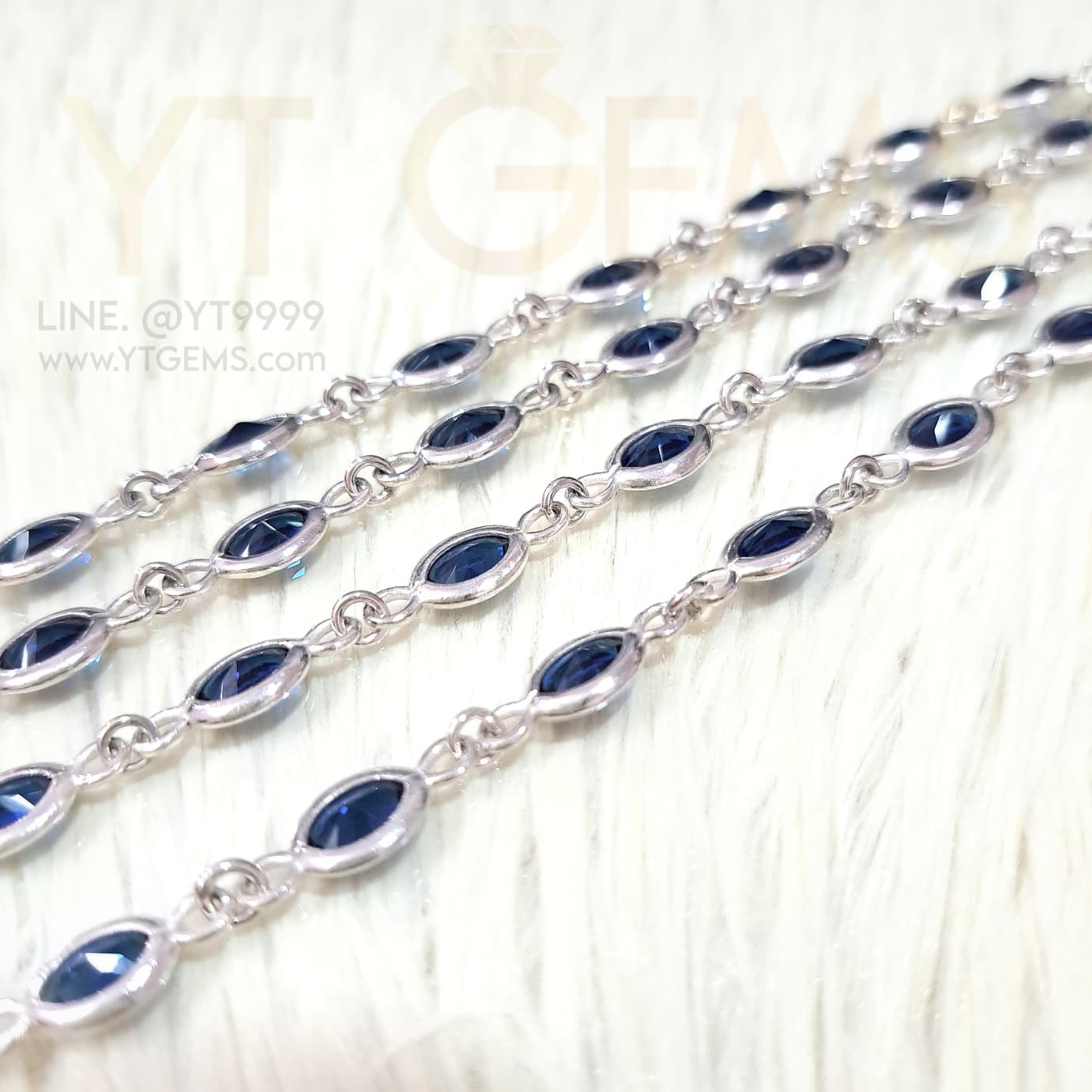 [สำหรับ ราคาส่ง ขั้นต่ำ 5 ชิ้น] สร้อยคอไพลิน สร้อยคอ เงินแท้ พลอยไพลิน CZ หุ้มหนา ผ่าหวาย 24 นิ้ว YTG-11640-WH YTGEMS ขั้นต่ำ 5 ชิ้น